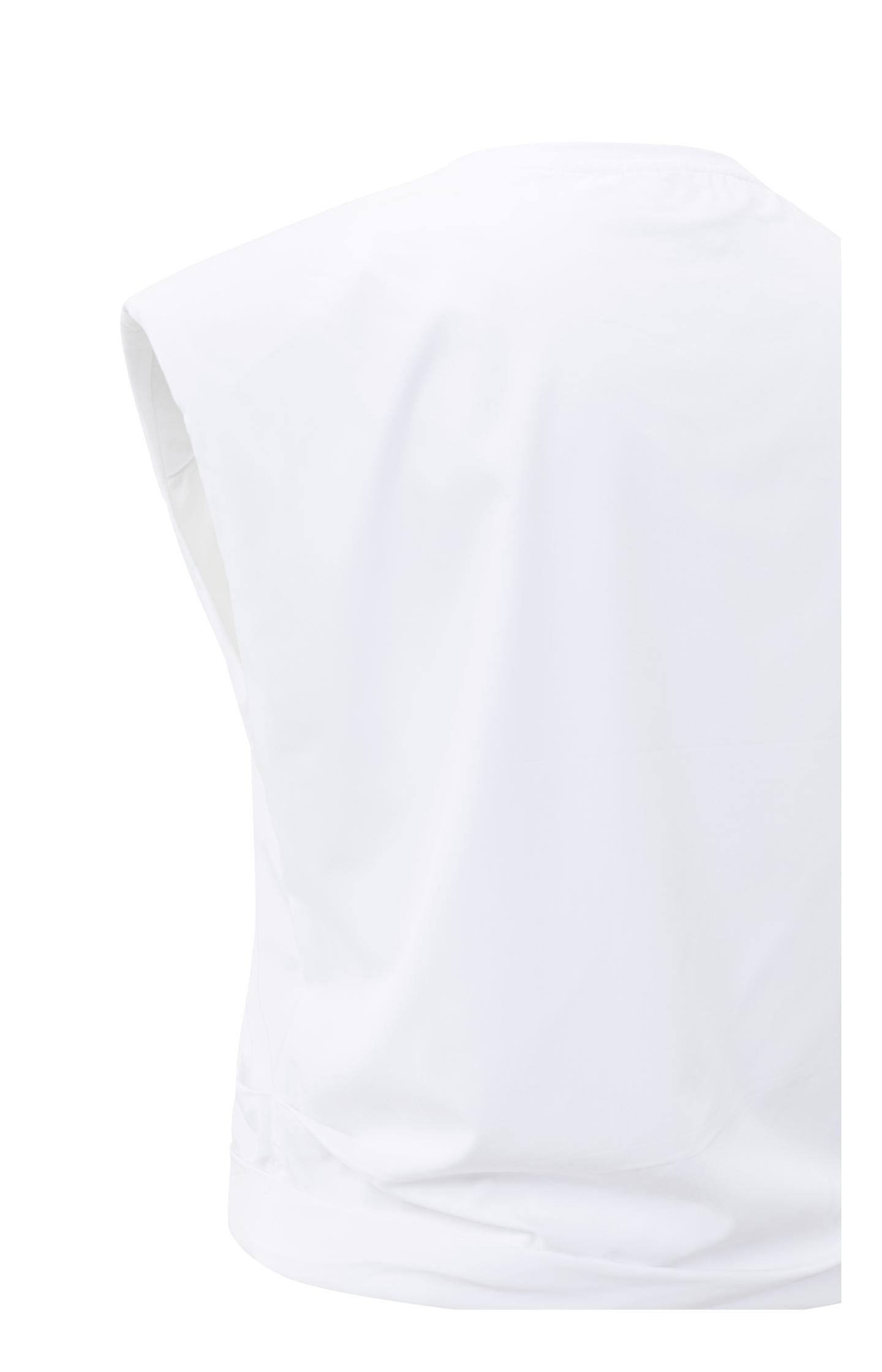Sleeveless top with shoulder pads and pleat detail