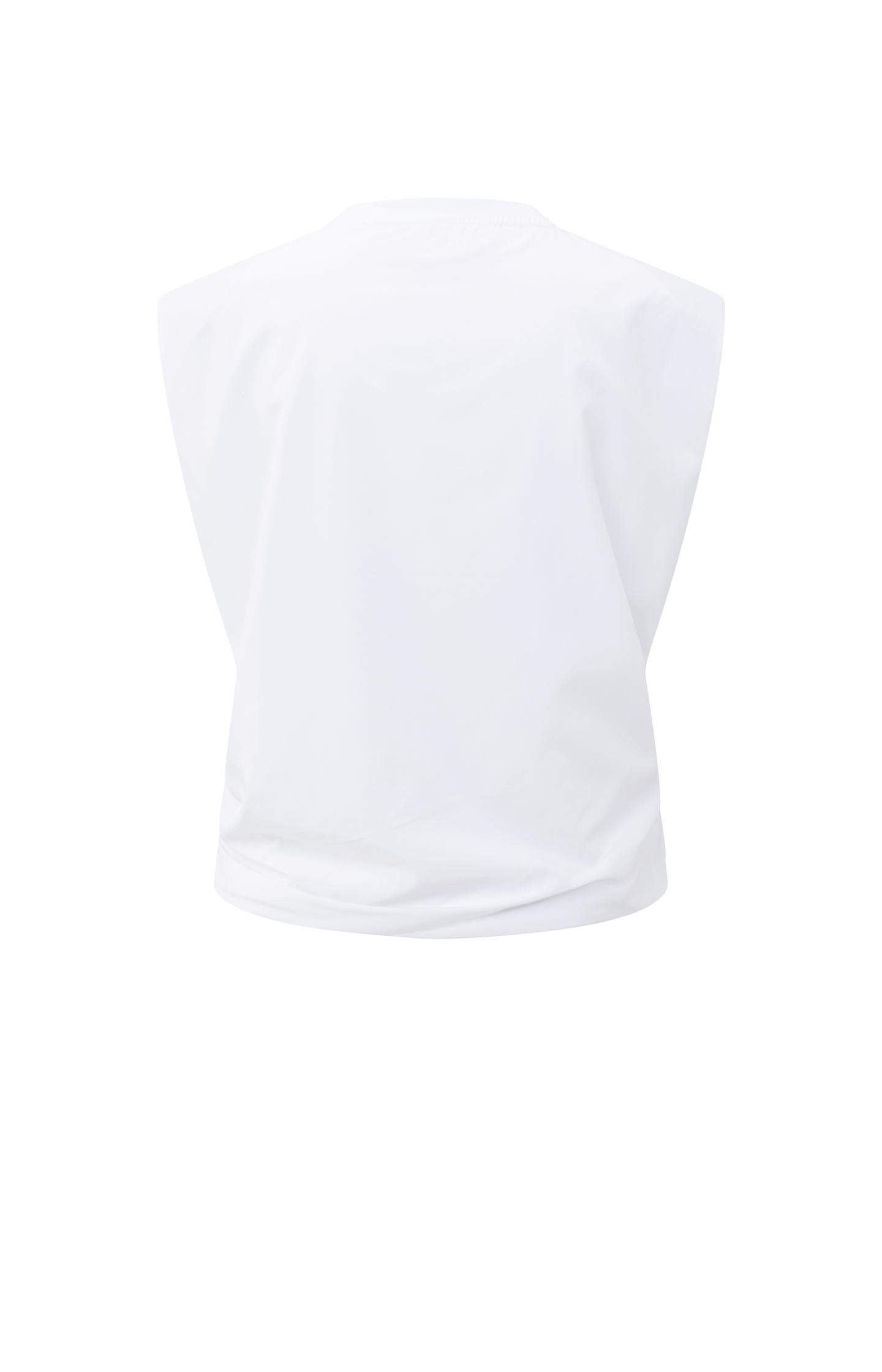 Sleeveless top with shoulder pads and pleat detail
