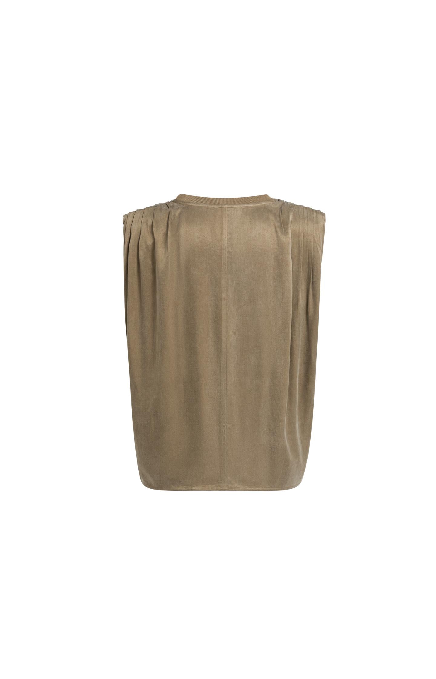 Sleeveless top with shoulder pleats