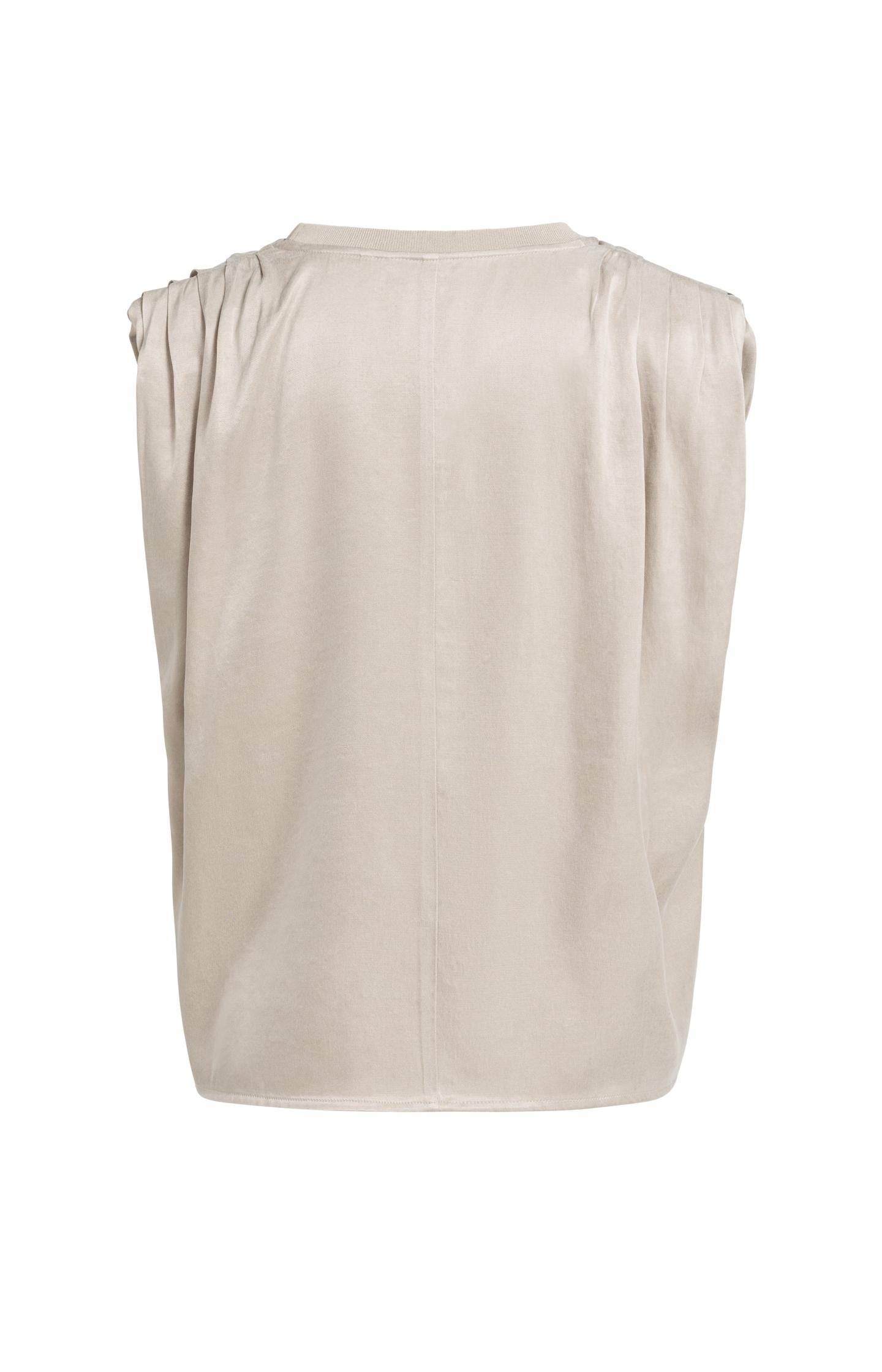Sleeveless top with shoulder pleats