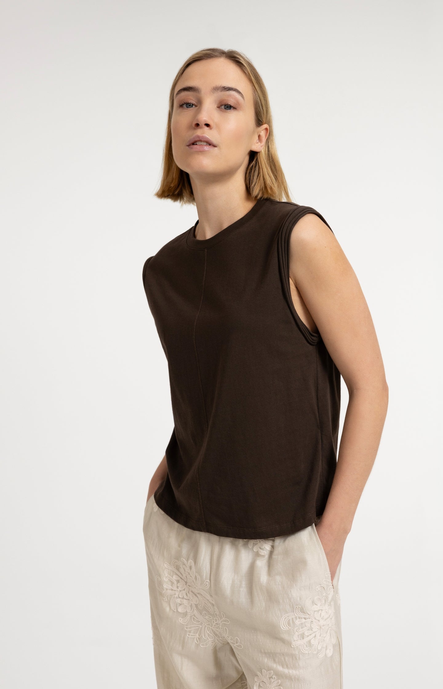 Sleeveless top with subtle sleeve details