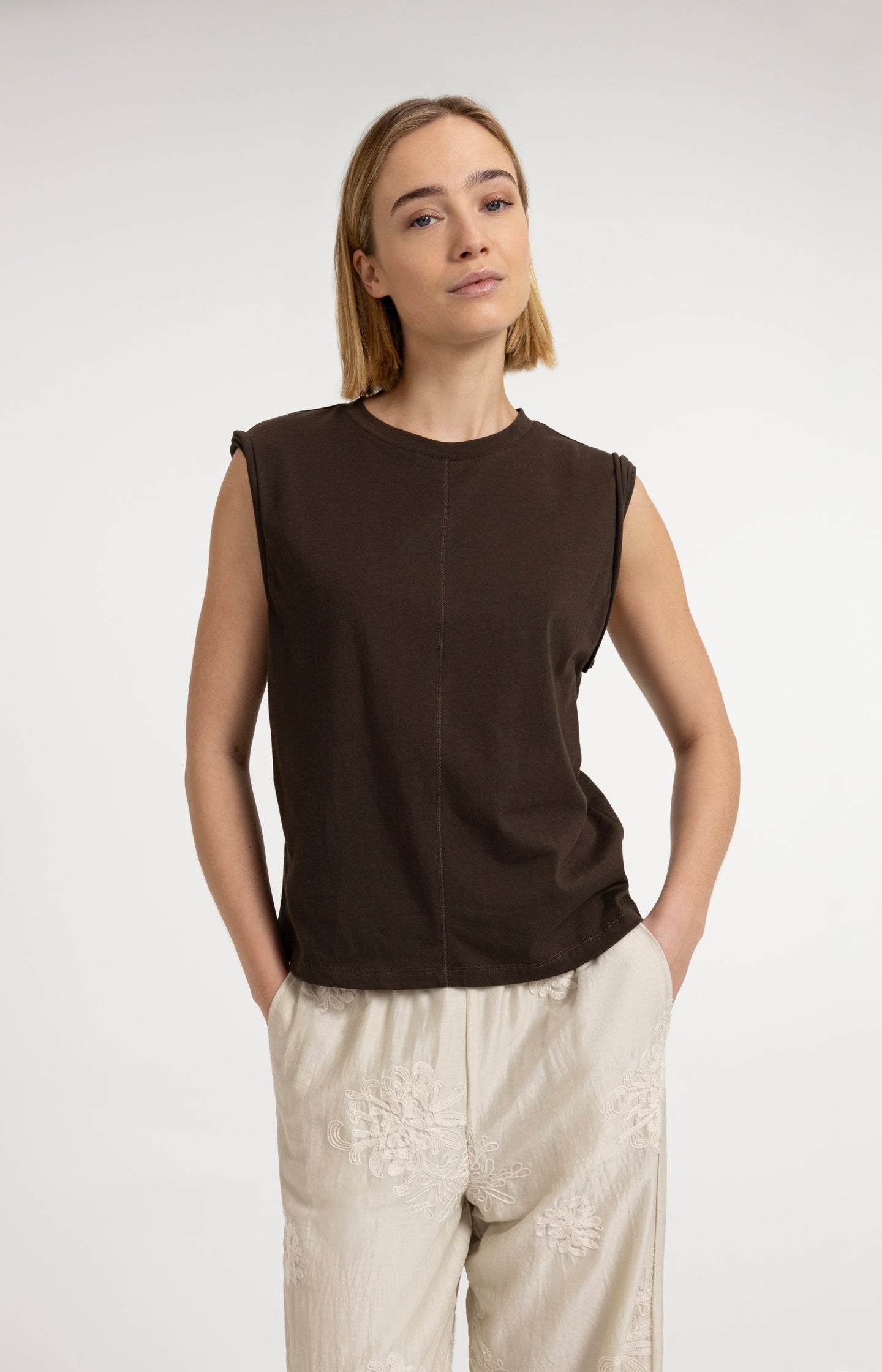 Sleeveless top with subtle sleeve details