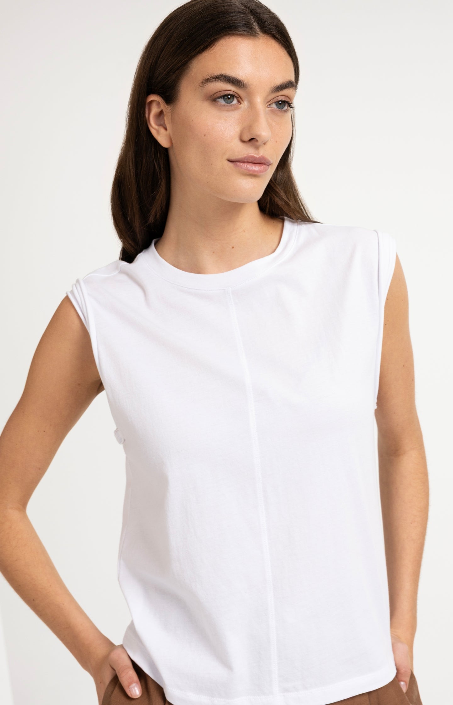 Sleeveless top with subtle sleeve details