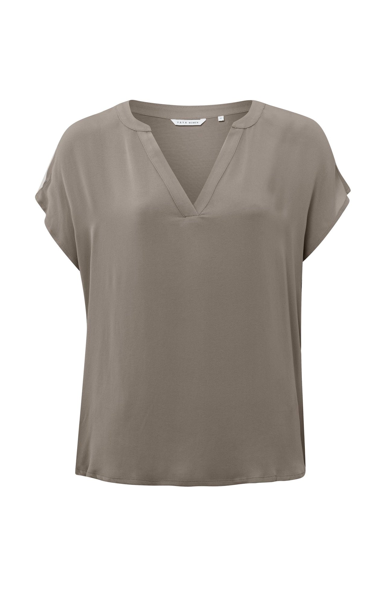 Flowy top with short sleeves, V-neck in mixed materials - Type: product