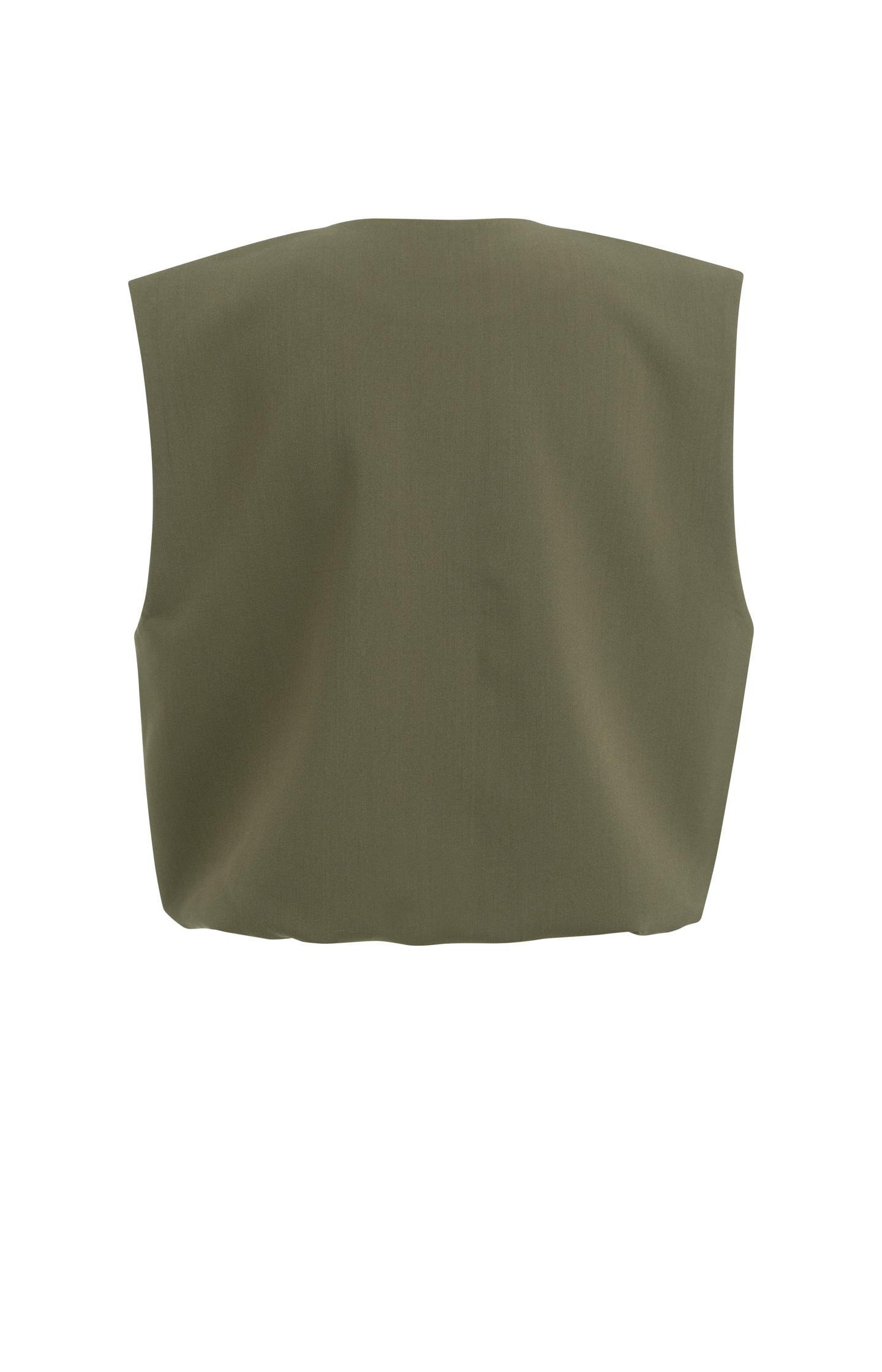 Sleeveless woven jacket with balloon-shaped hem