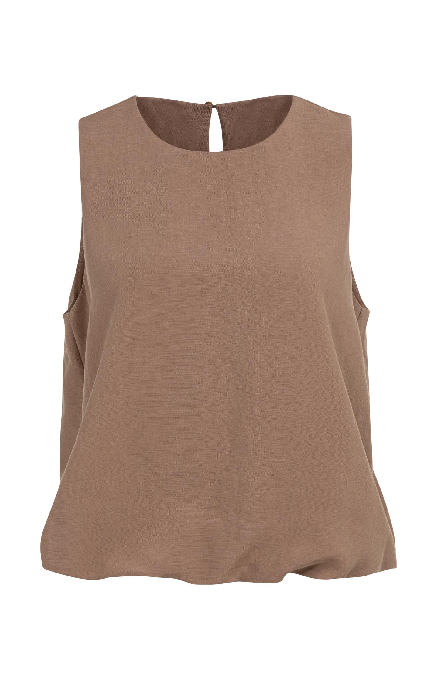 Sleeveless woven top with balloon hem