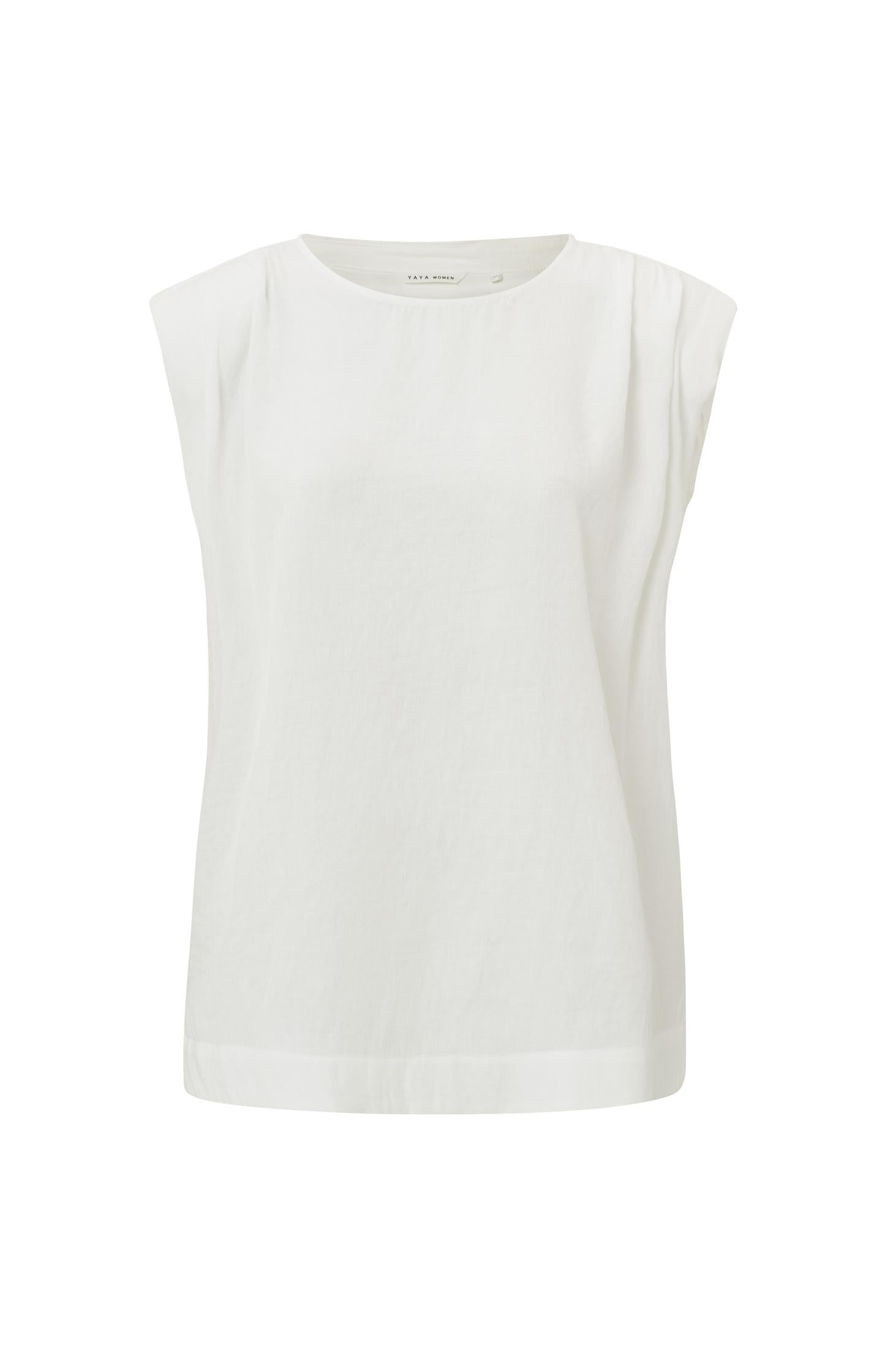 Sleeveless woven top with round neck and shoulder detail - Type: product