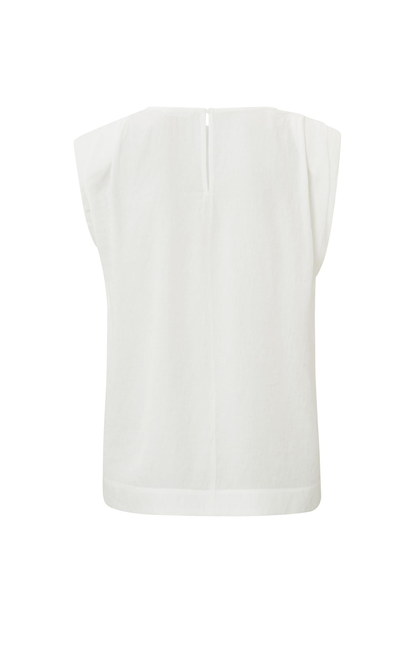 Sleeveless woven top with round neck and shoulder detail