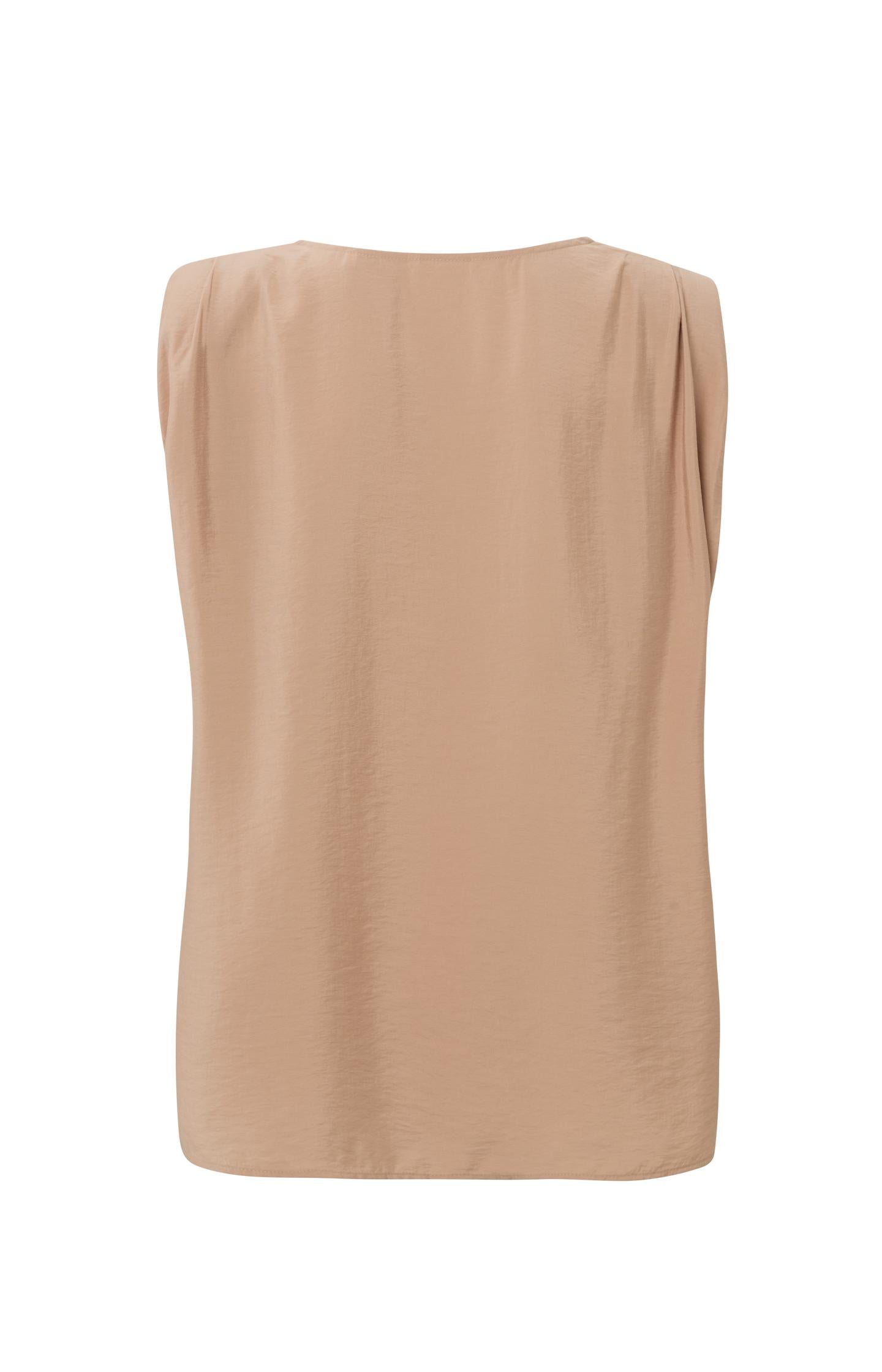 Sleeveless woven top with round neck and shoulder details