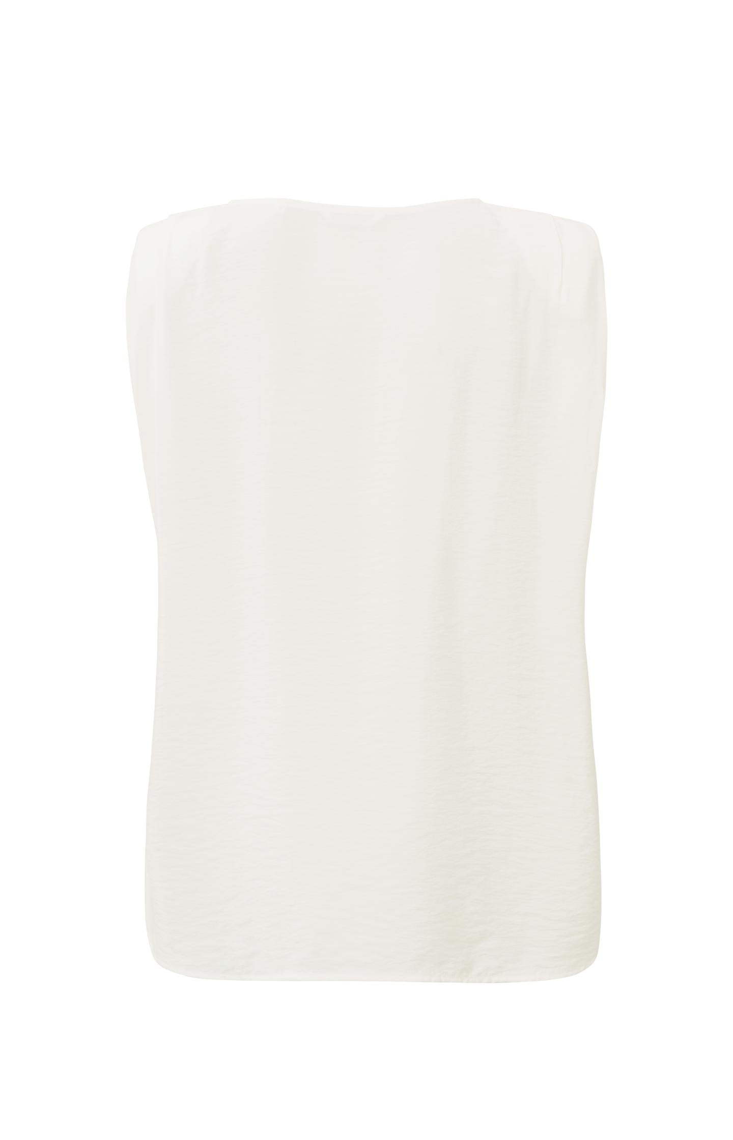 Sleeveless woven top with round neck and shoulder details