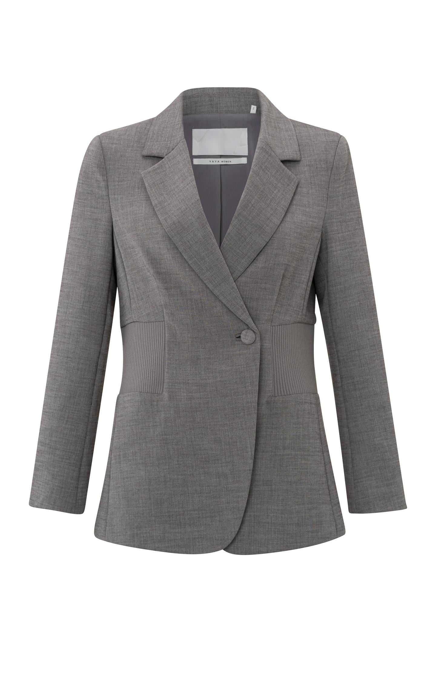 Slim fit blazer with long sleeves, a button and ribbed waist - Type: product