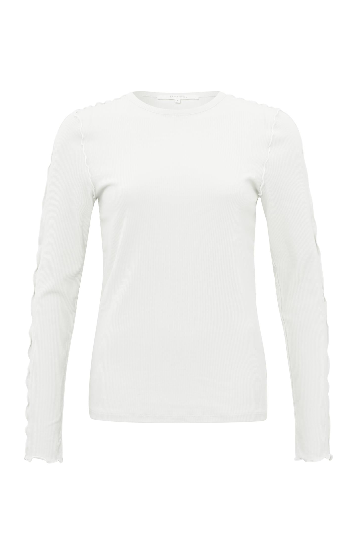 Slim fit top with round neck, long sleeves and frilled seams - Type: product