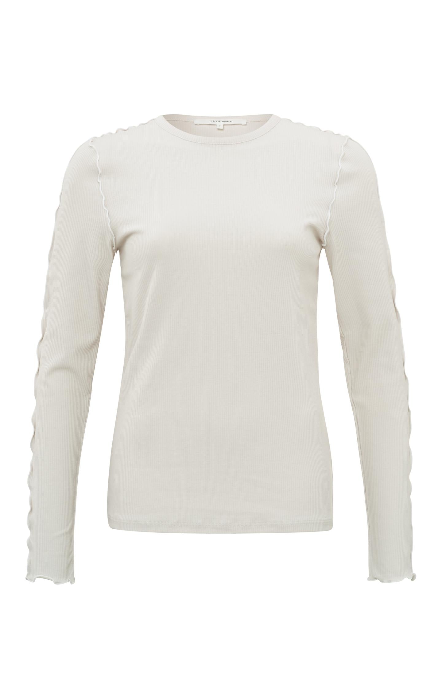 Slim fit top with round neck, long sleeves and frilled seams - Type: product