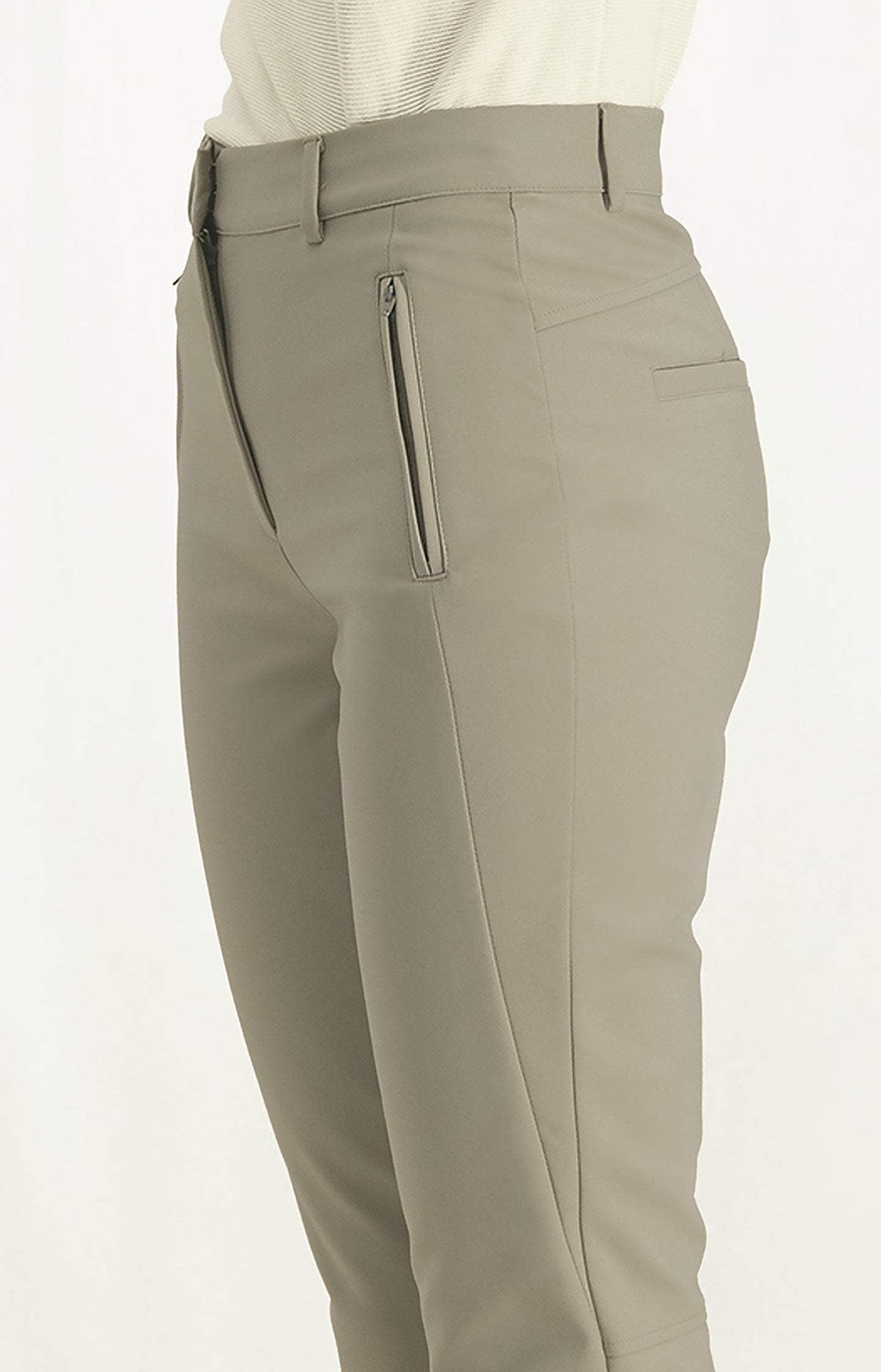 Slim fit trousers with zip fly, faux pockets and seam detail