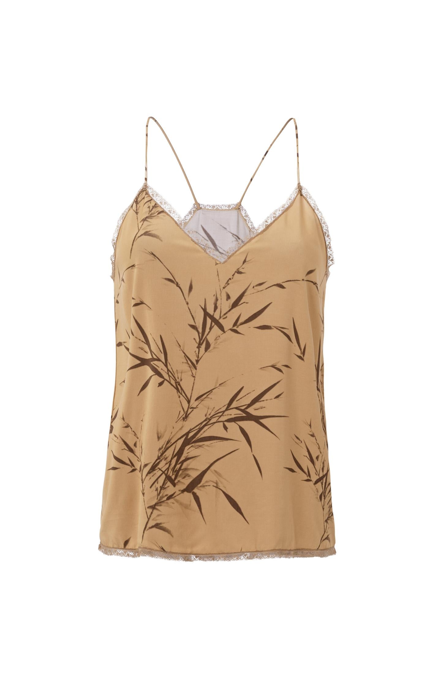 Slip singlet with V-neck, bamboo print and lace details - Type: product