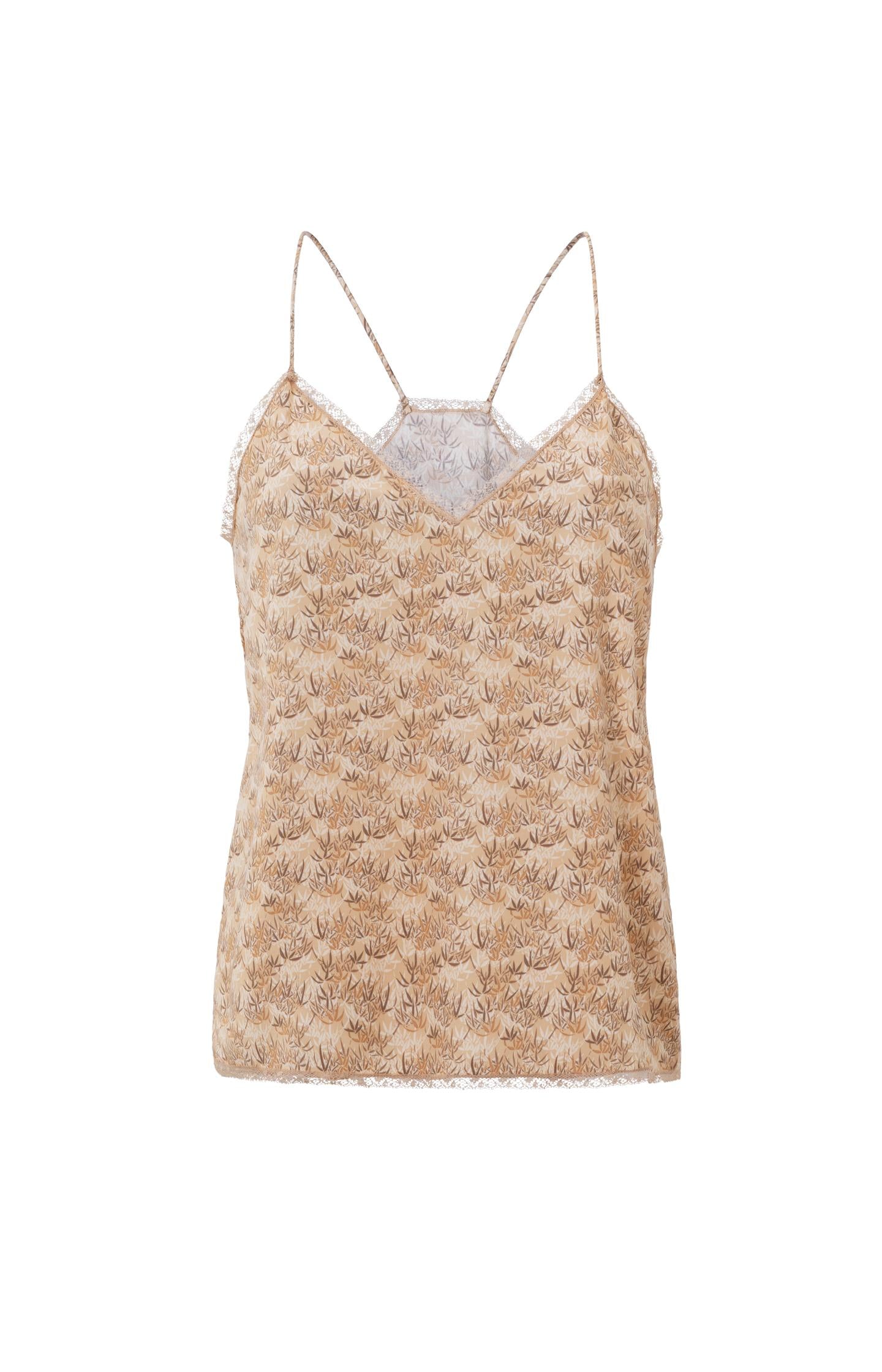 Slip singlet with V-neck, bamboo print and lace details - Type: product