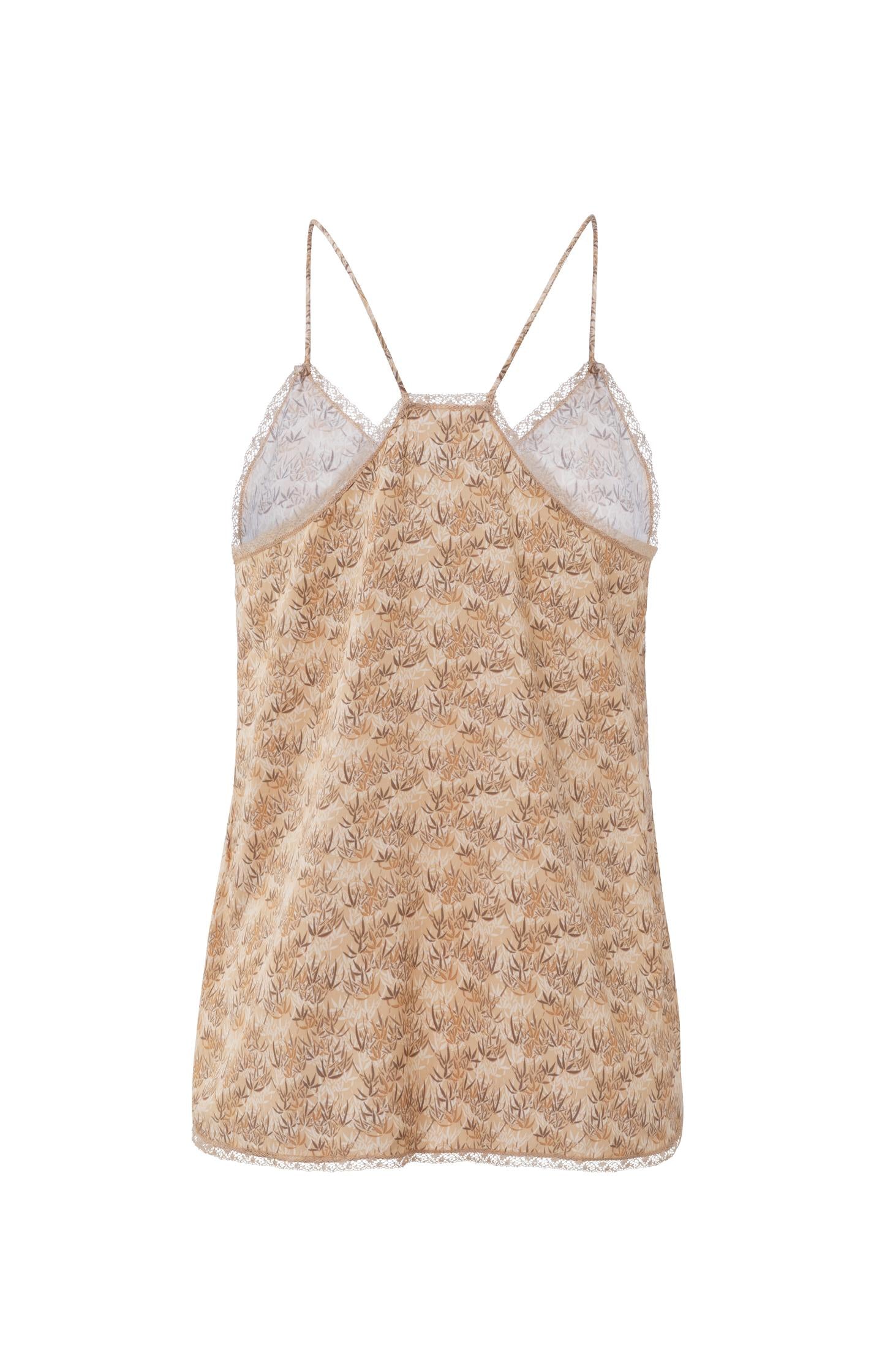 Slip singlet with V-neck, bamboo print and lace details