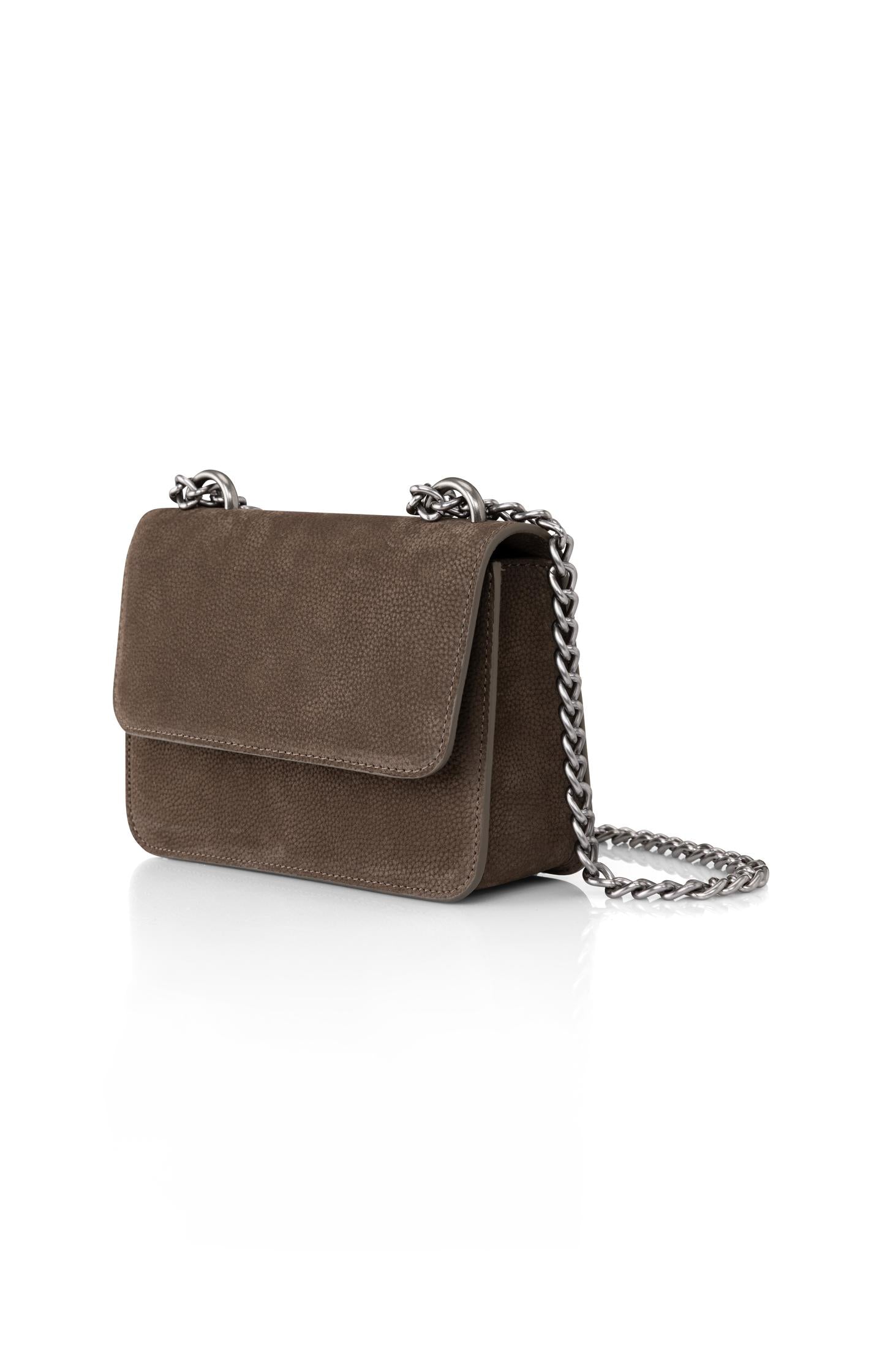 Small leather shoulder bag with chain strap