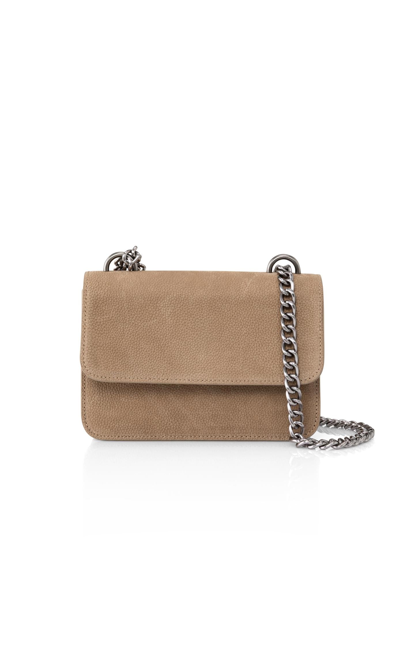 Small leather shoulder bag with chain strap