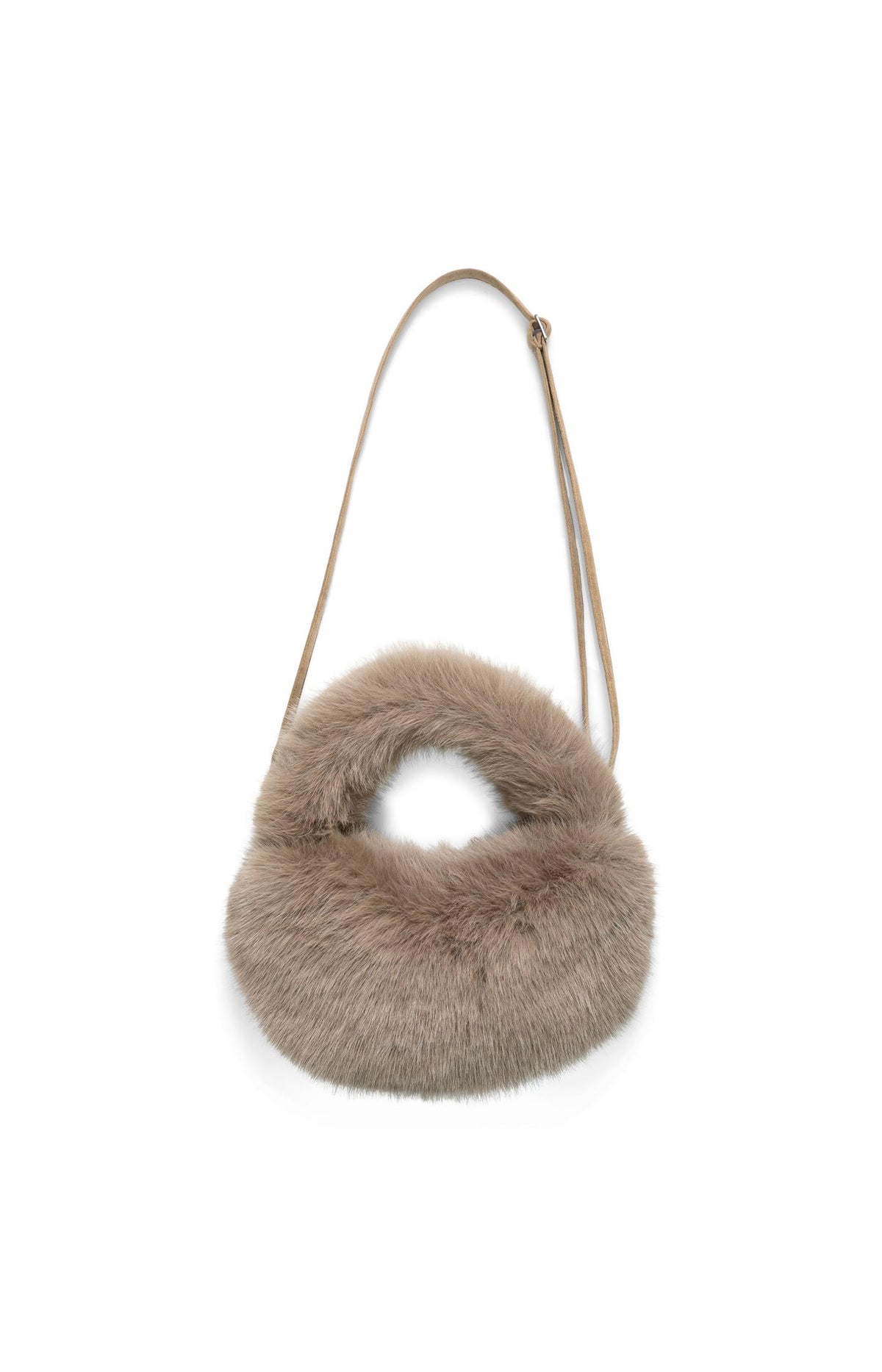 Small round faux fur bag - Otter Brown