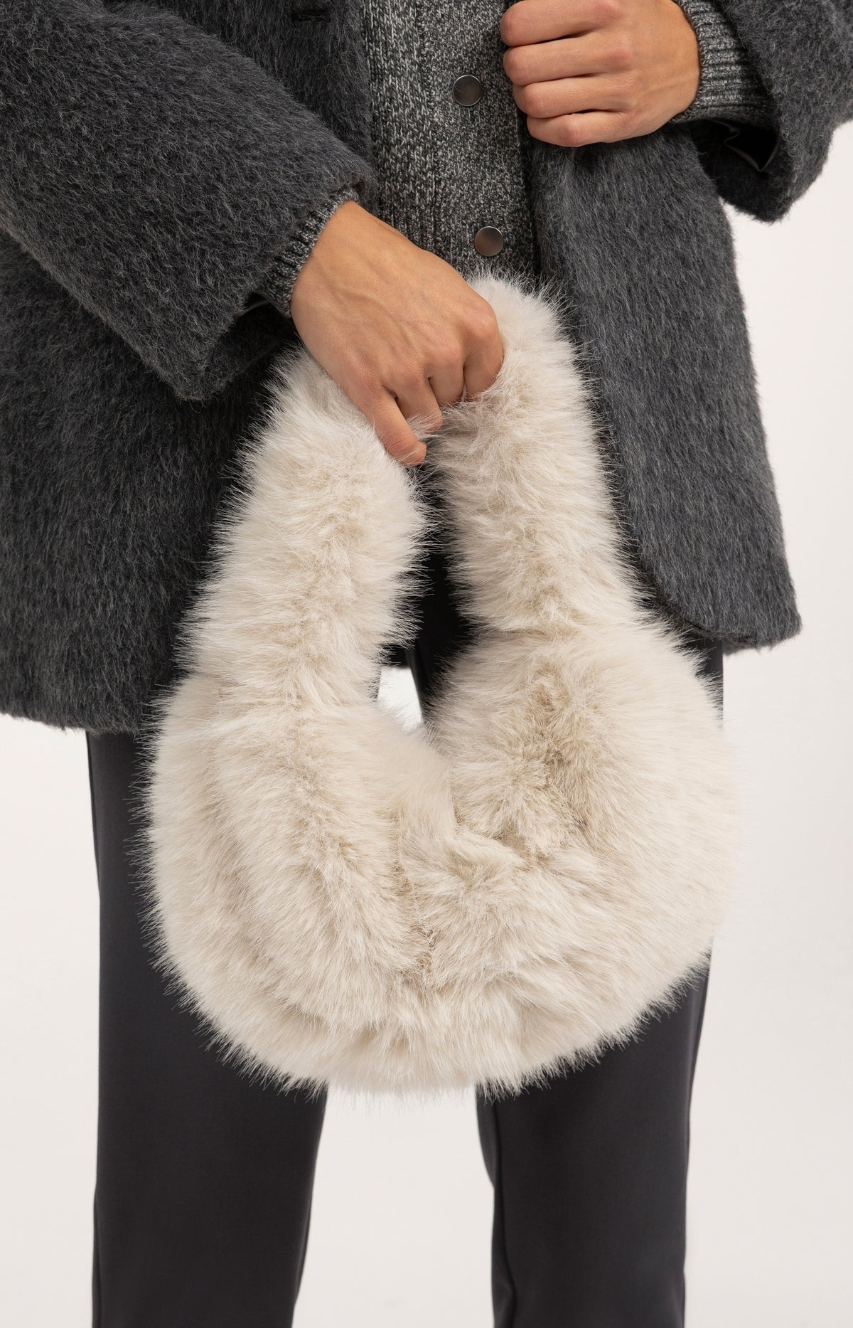 Small round faux fur bag - Pure Cashmere Grey