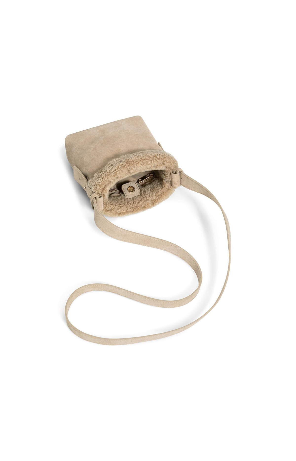 Small suede bag with shearling trim - Cornstalk Brown