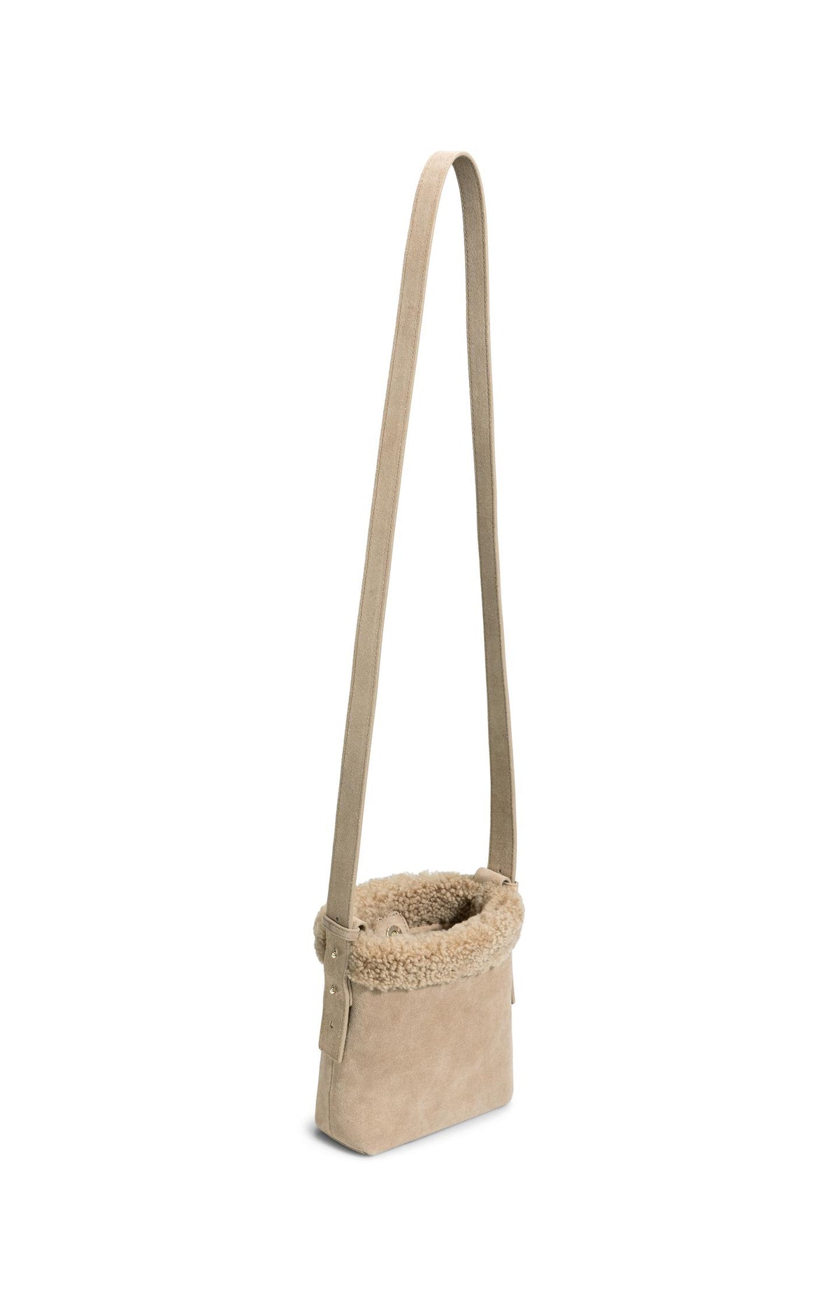 Small suede bag with shearling trim - Cornstalk Brown