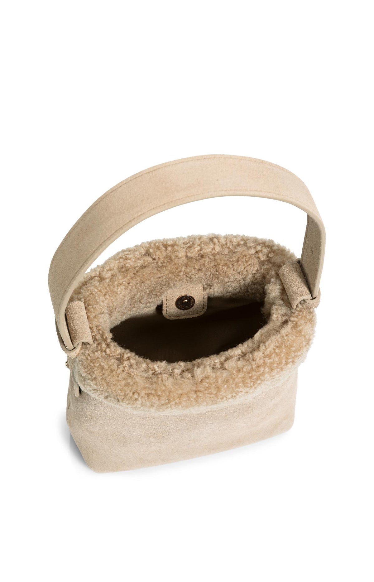 Small suede bag with shearling trim - Cornstalk Brown