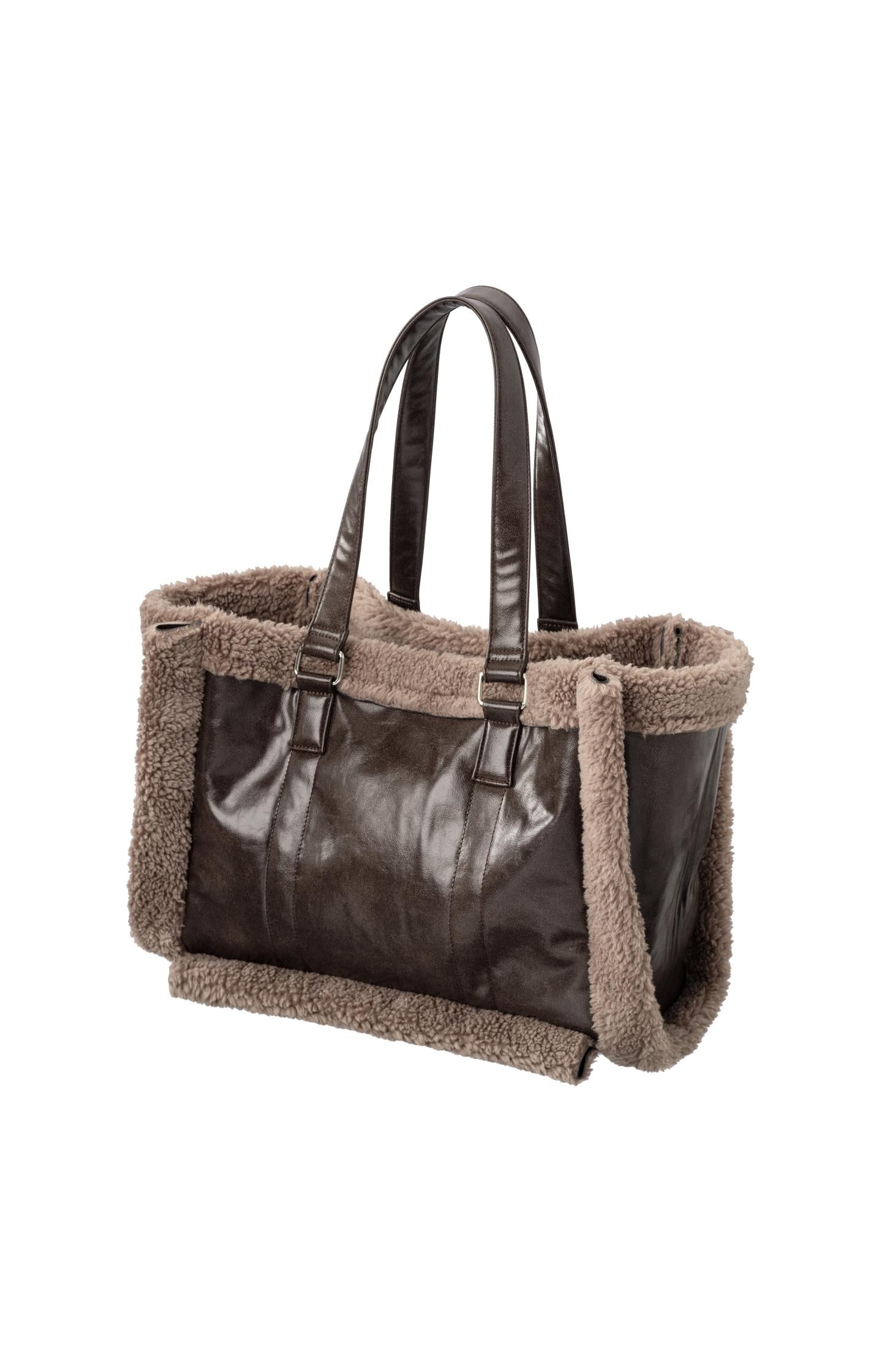 Soft brown shoulder bag with teddy detail