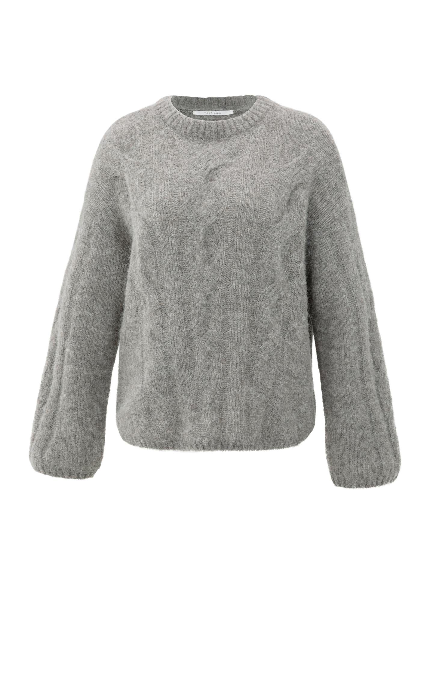 Soft cable knit sweater with round neck and long sleeves - Type: product