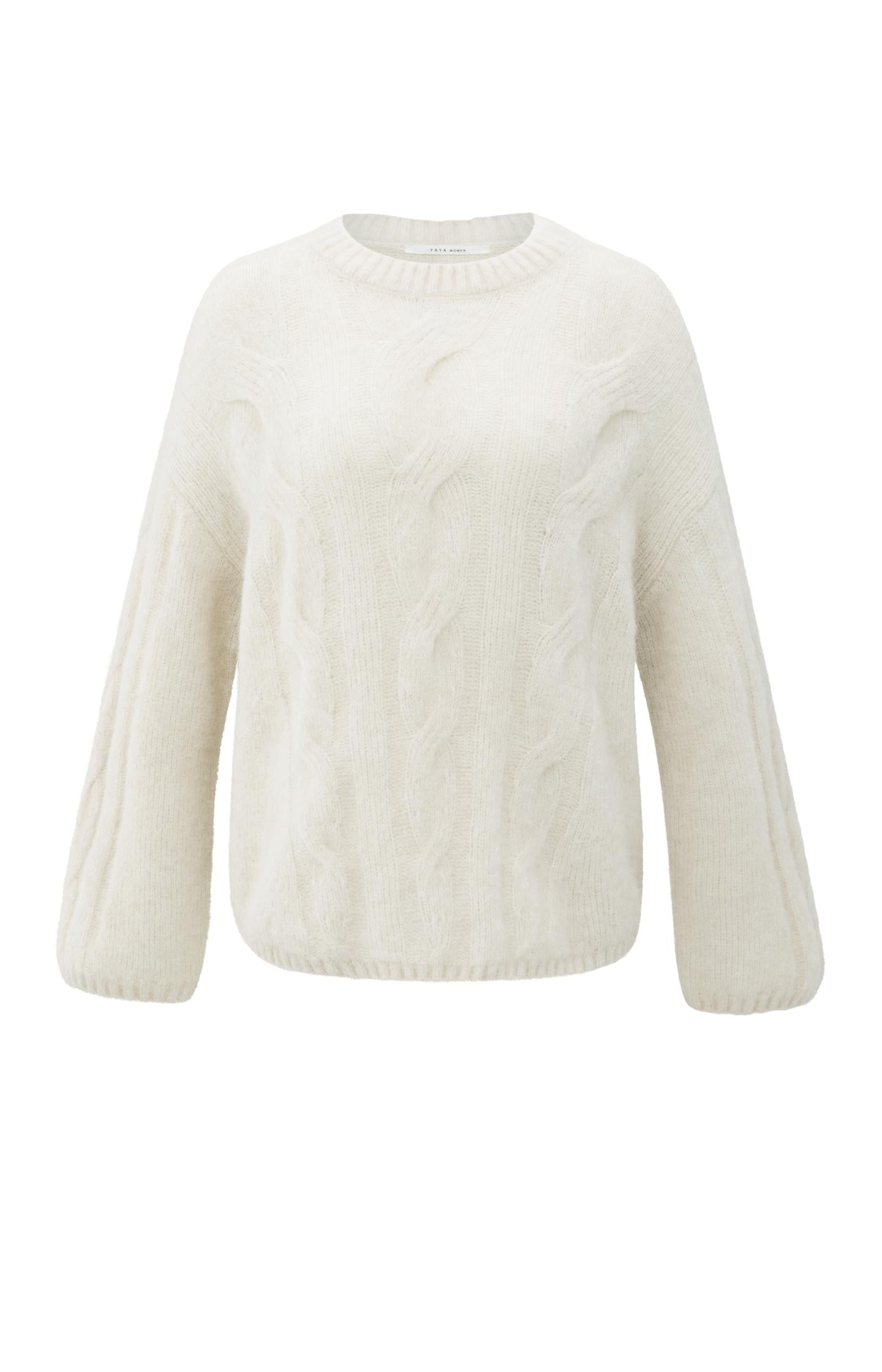 Soft cable knit sweater with round neck and long sleeves - Type: product