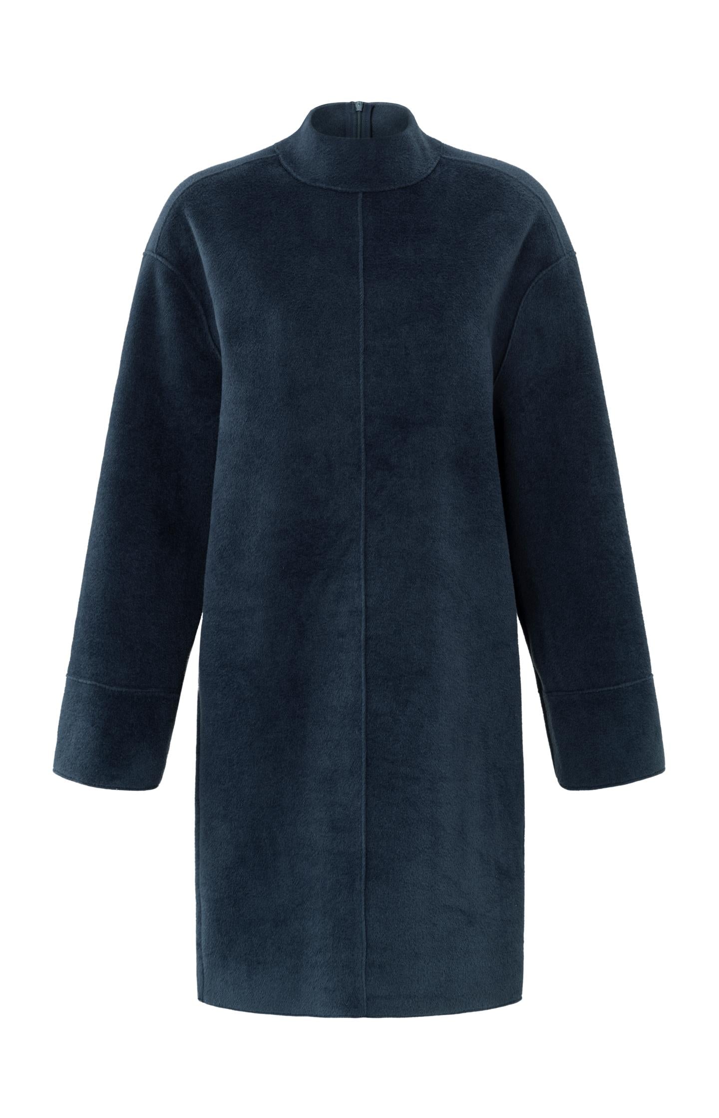 Soft dark blue dress with high neck and wide sleeves - Type: product