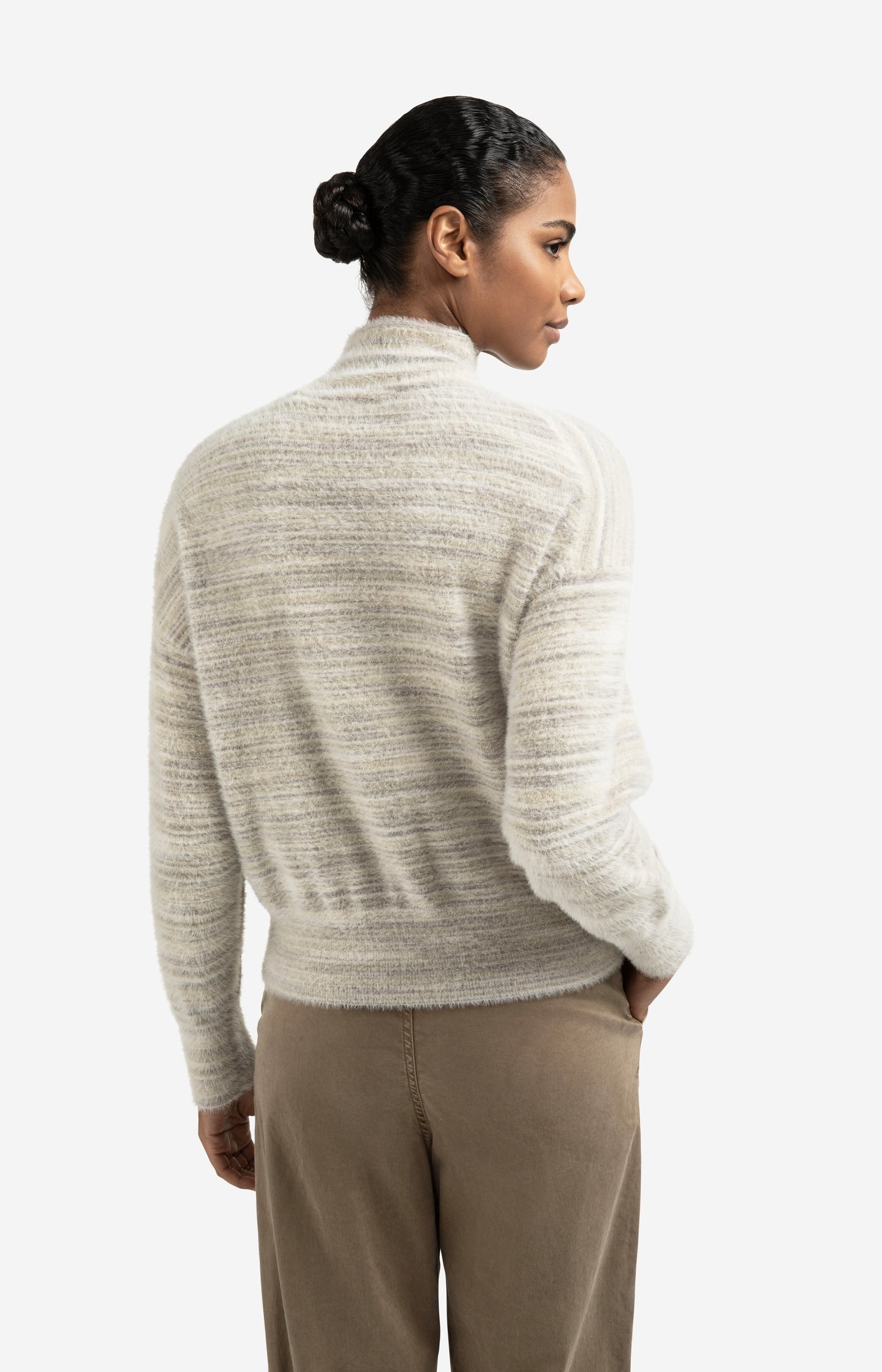 Soft fluffy sweater with turtleneck and subtle stripe mix - Type: lookbook