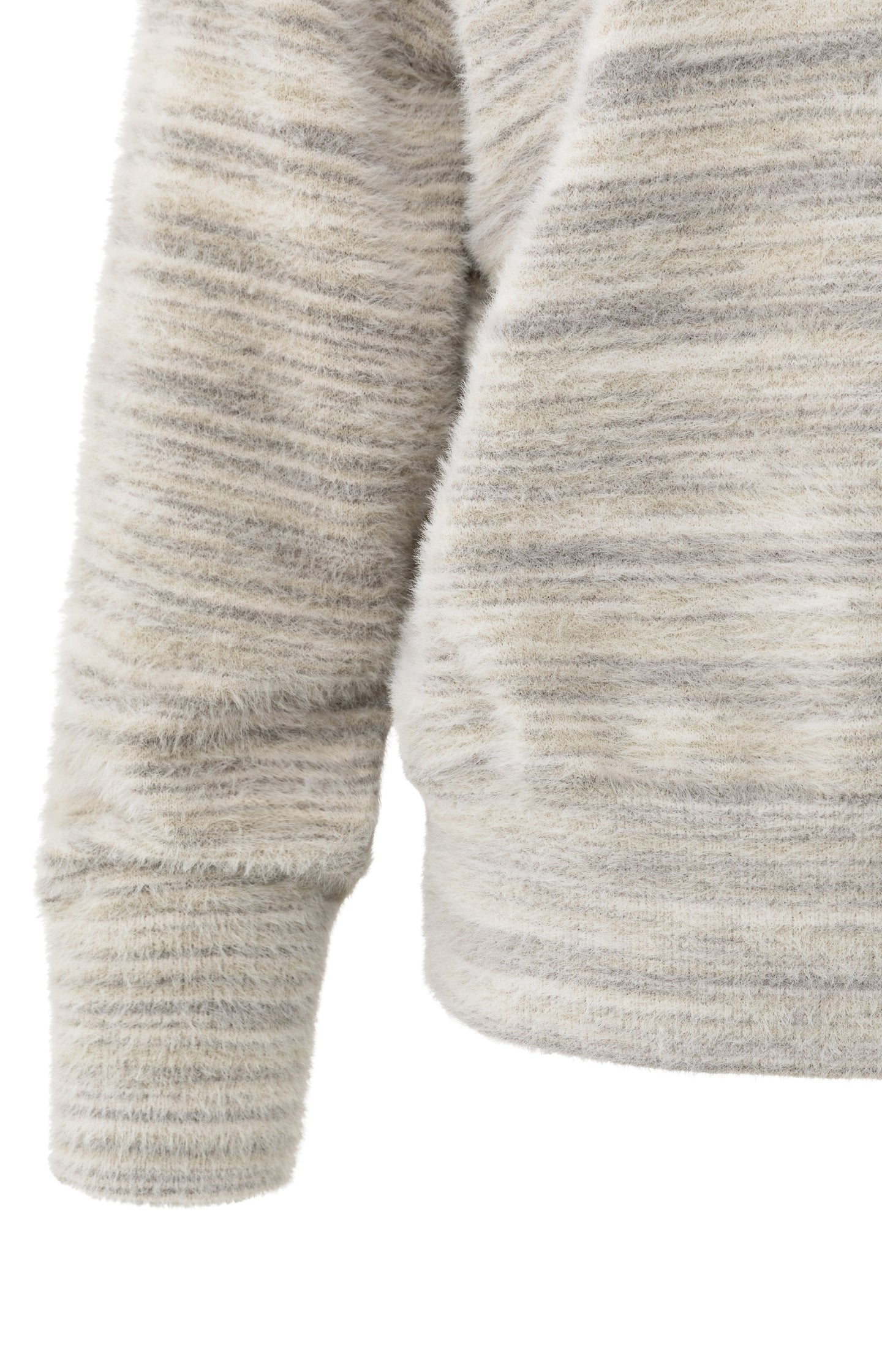 Soft fluffy sweater with turtleneck and subtle stripe mix