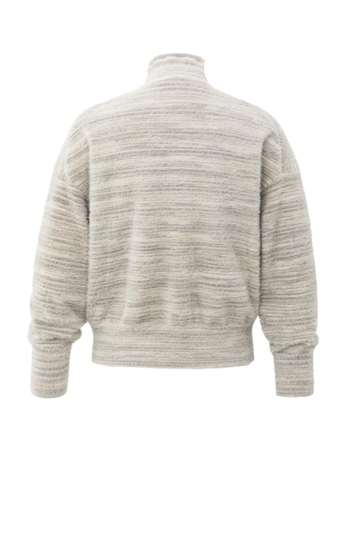 Soft fluffy sweater with turtleneck and subtle stripe mix