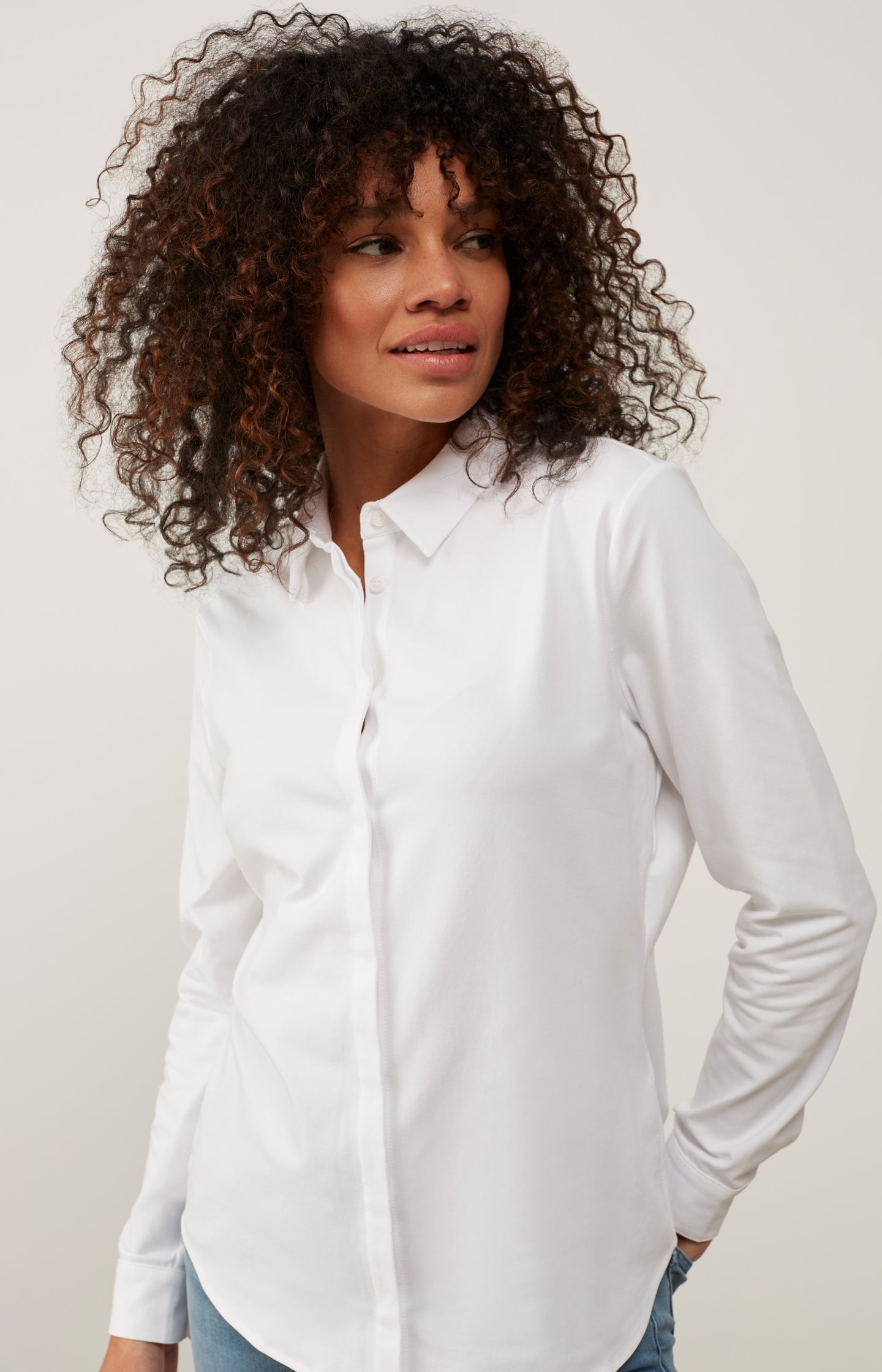 Soft jersey cotton blend shirt with blind placket