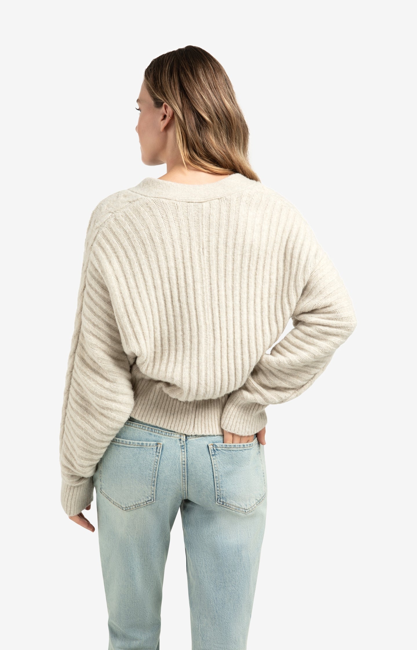 Soft knit cardigan with cables and batwing sleeves