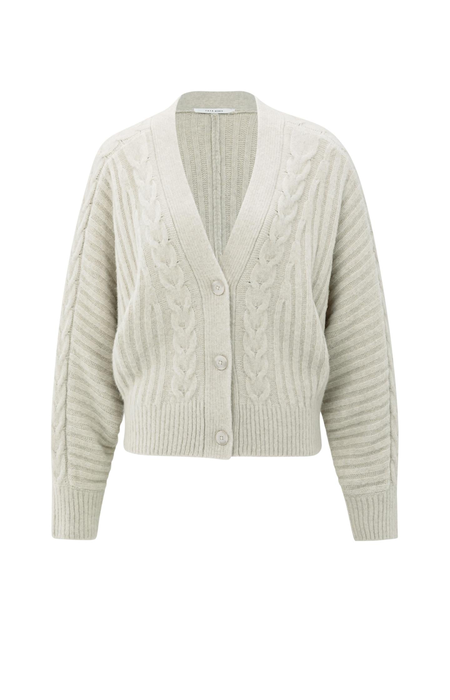 Soft knit cardigan with cables and batwing sleeves - Type: product