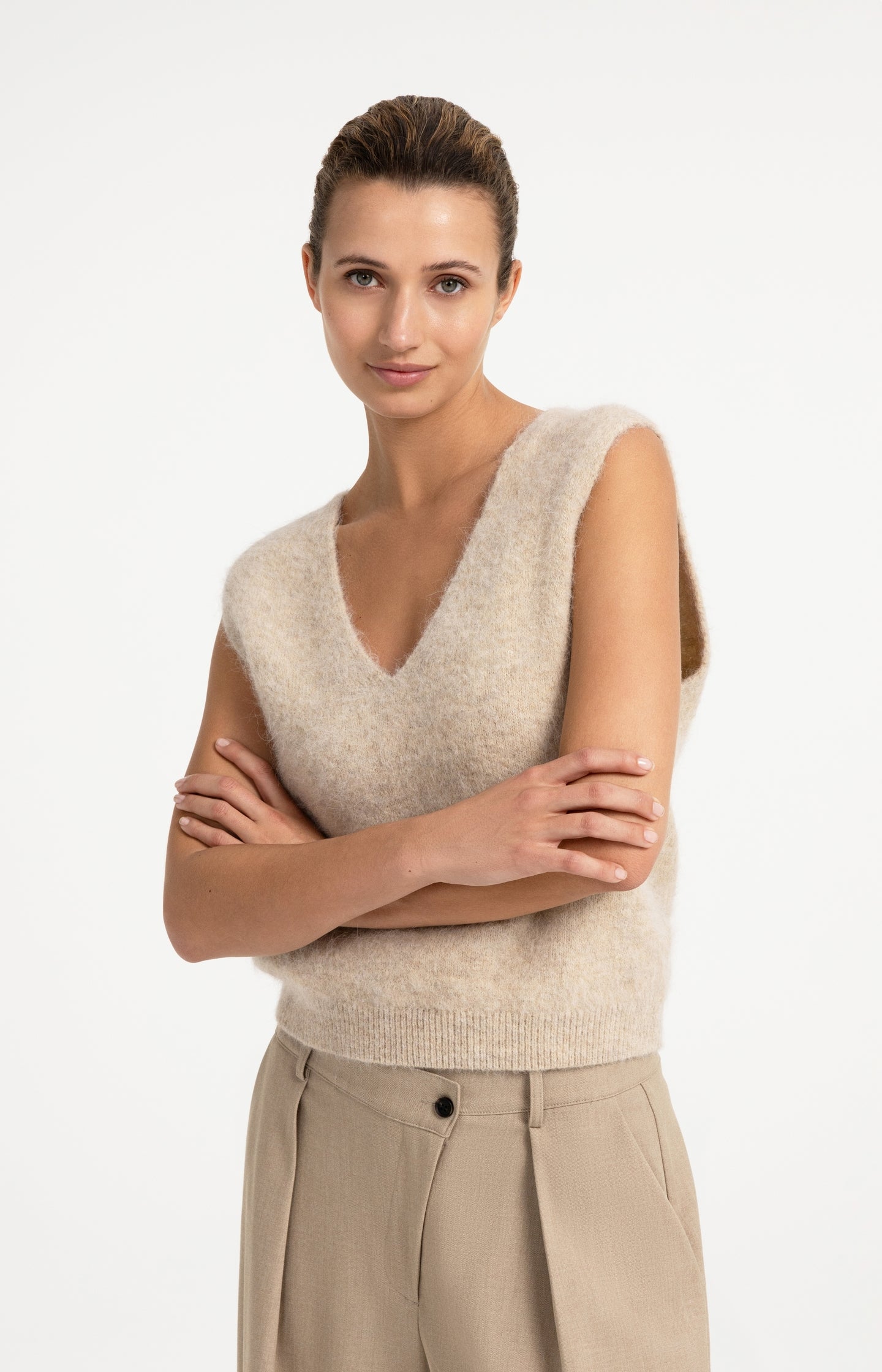 Soft knit spencer with deep V-neck
