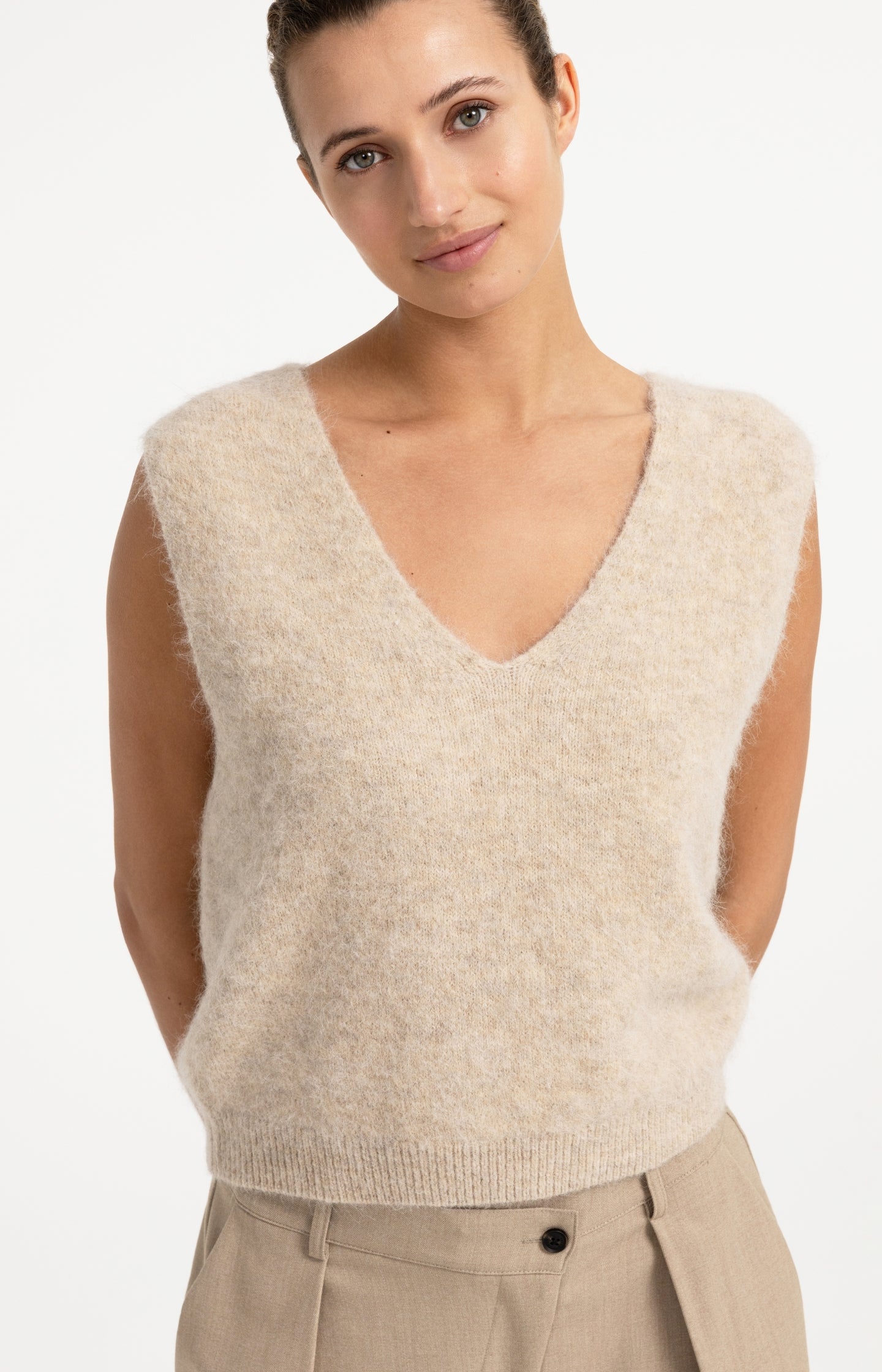 Soft knit spencer with deep V-neck