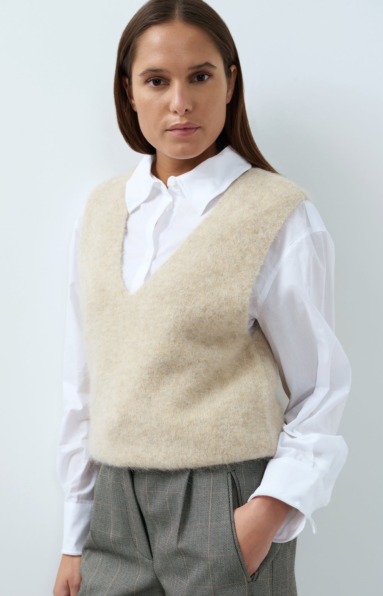 Soft knit spencer with deep V-neck