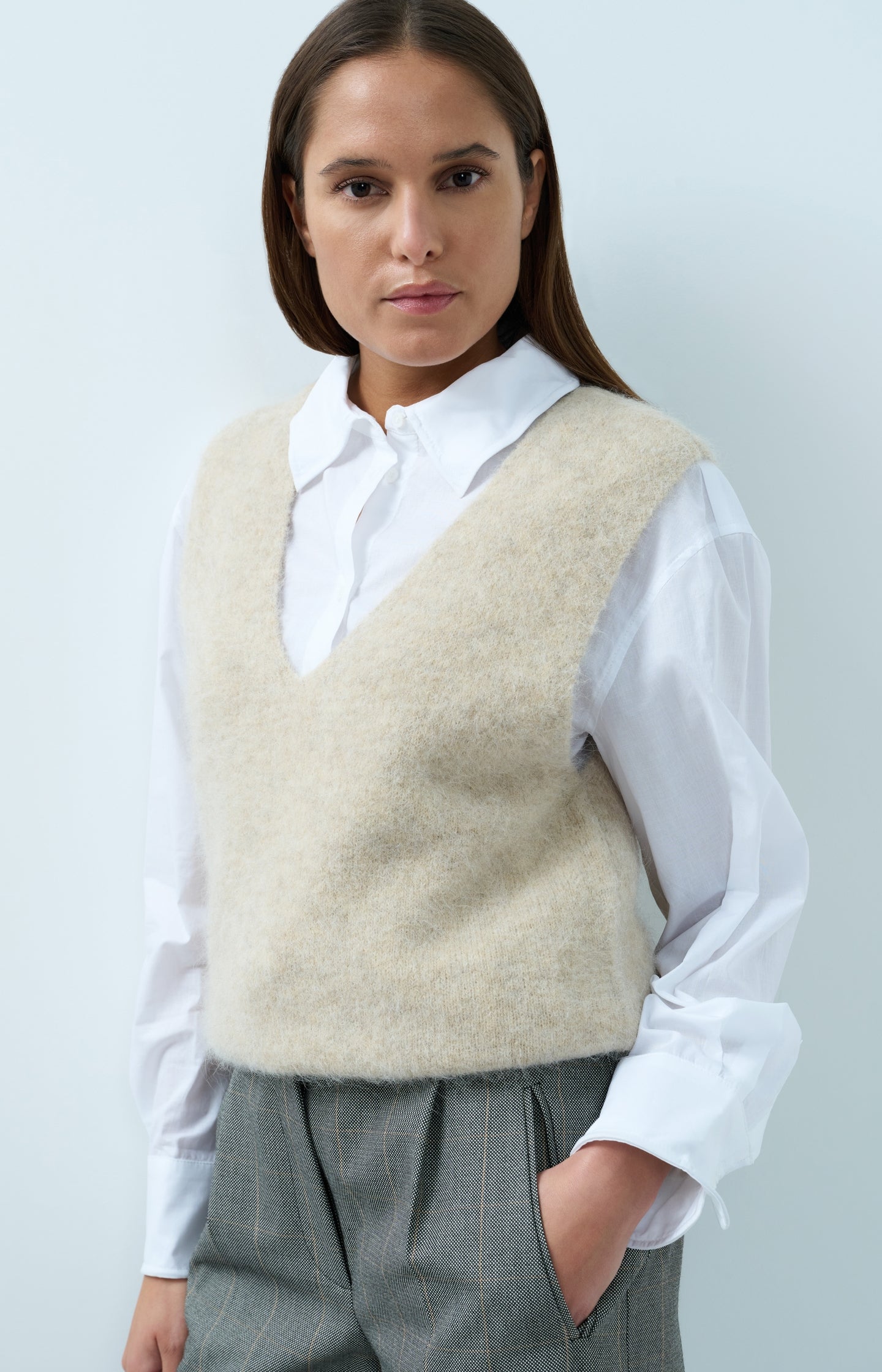 Soft knit spencer with deep V-neck