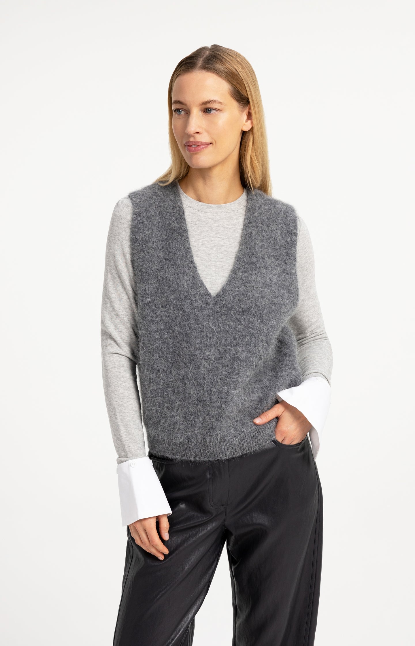 Soft knit spencer with deep V-neck
