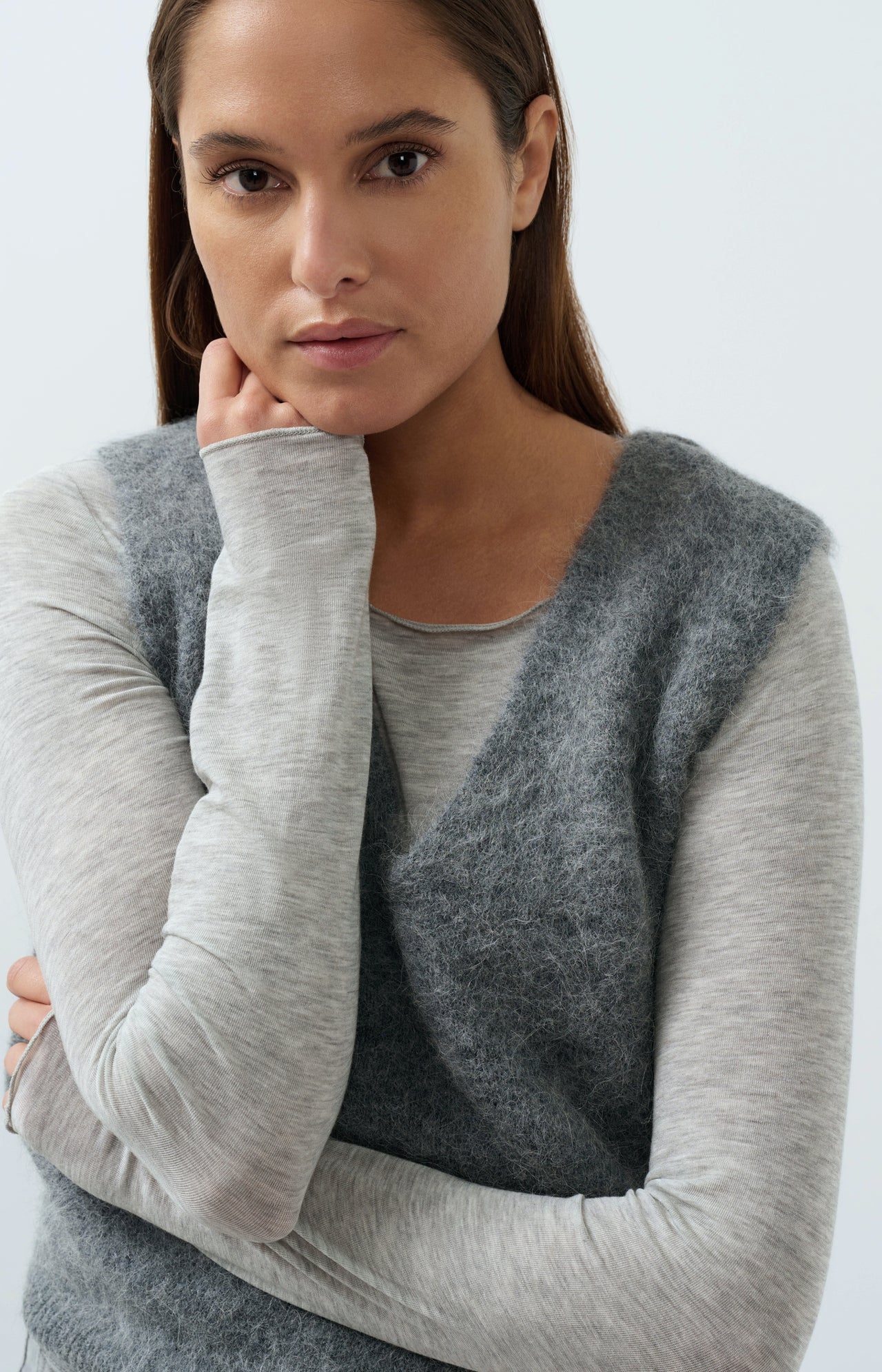 Soft knit spencer with deep V-neck