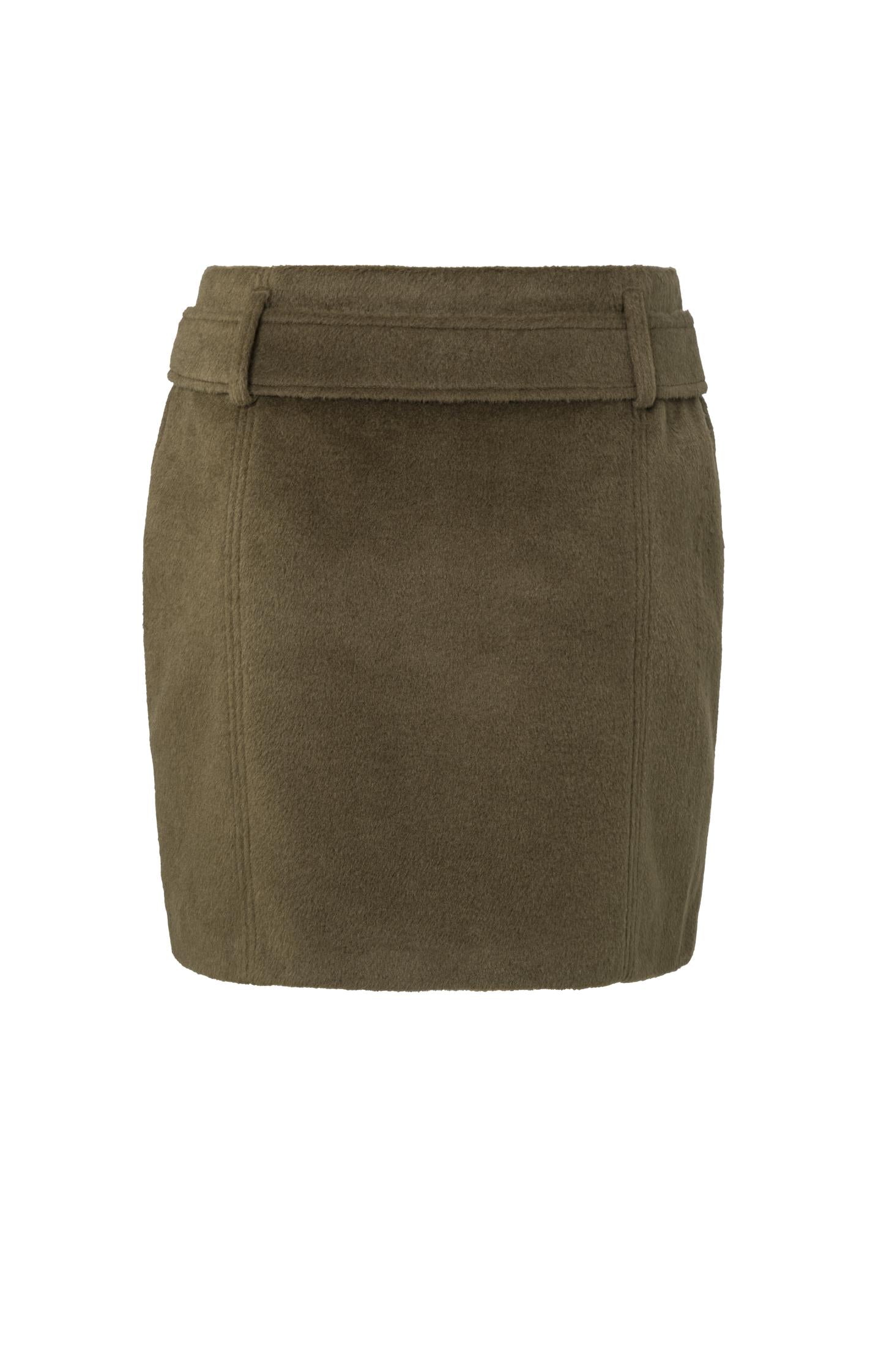 Soft mini skirt with belt, buttons and a zip