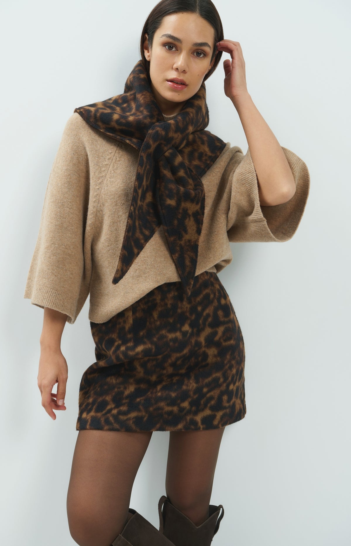 Soft mini skirt with leopard print - Cocoa Brown Dessin