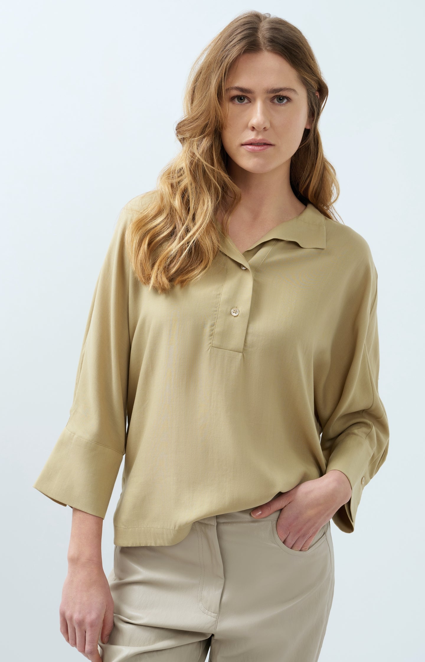 Soft oversized blouse with polo collar
