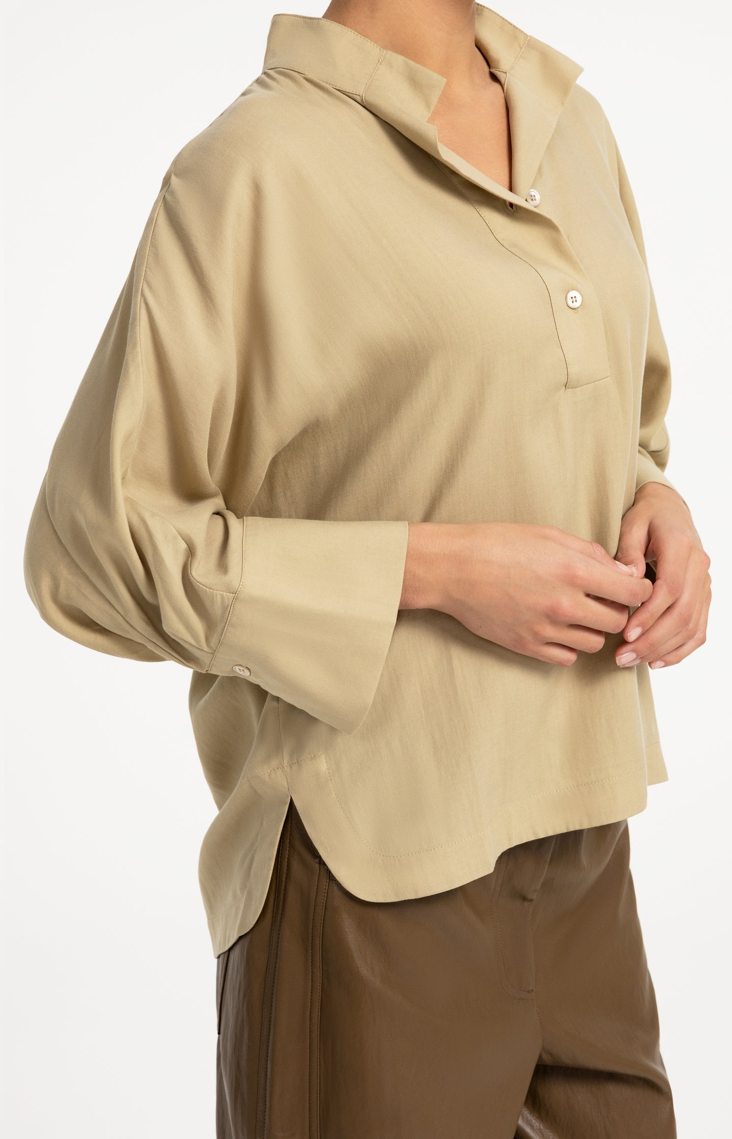 Soft oversized blouse with polo collar