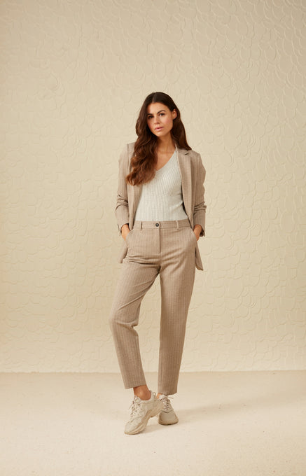 Soft pantalon with straight leg, pockets and pinstripes - Pure Cashmere Brown Dessin - Type: lookbook