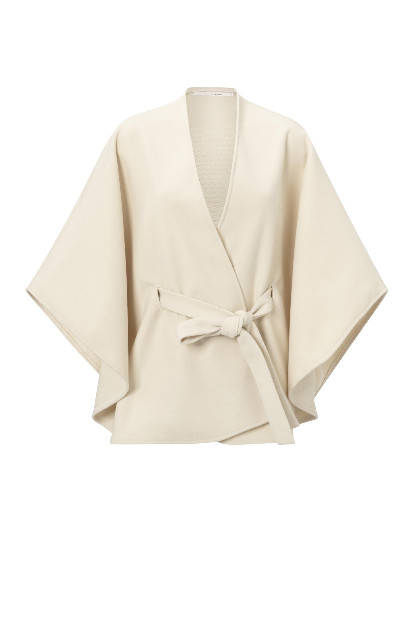 Soft poncho with wide sleeves, V-neck and tie belt - Type: product